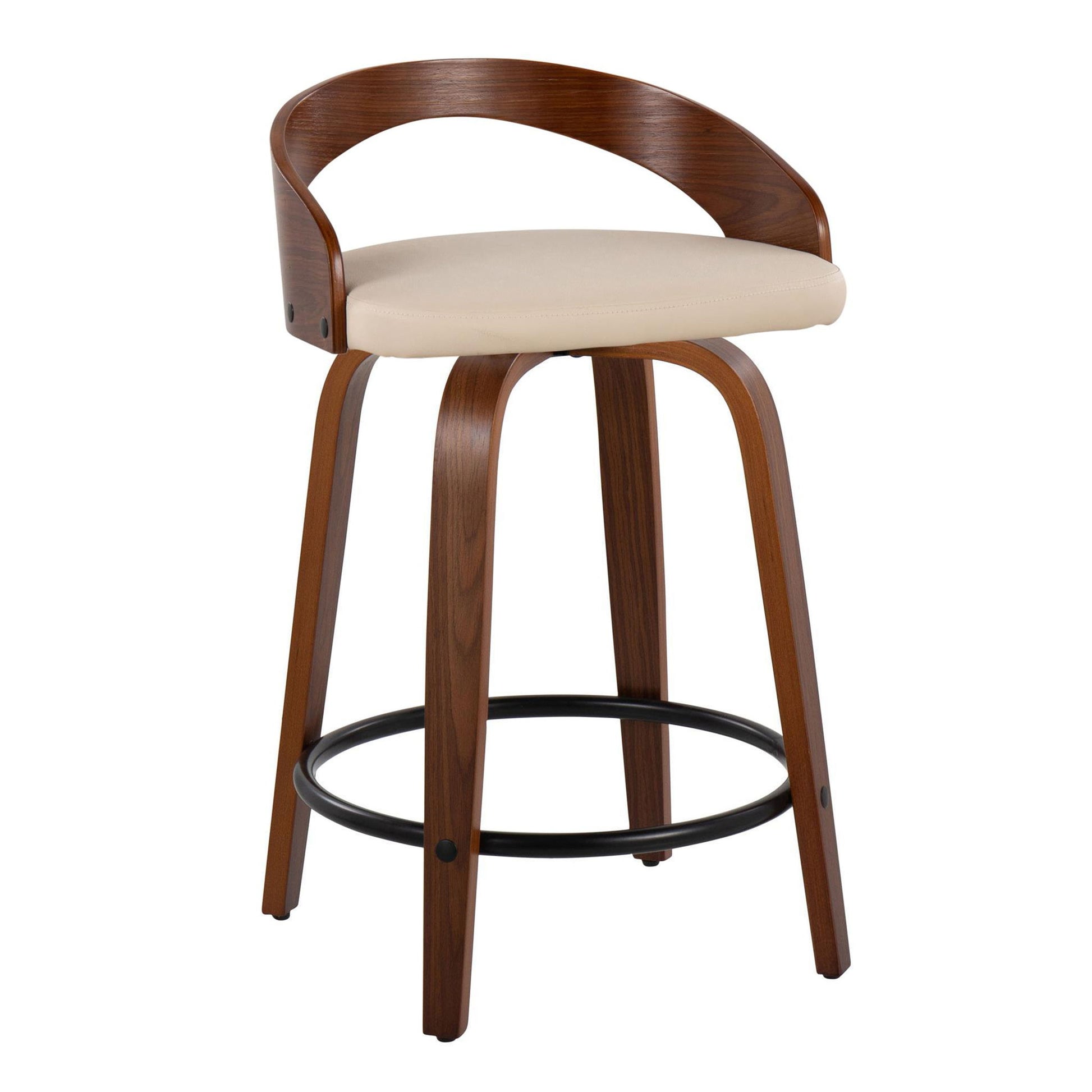 Grotto - Mid-Century Modern Fixed Height Counter Stool & Swivel With Round Footrest (Set of 2) - Best Buy Furniture