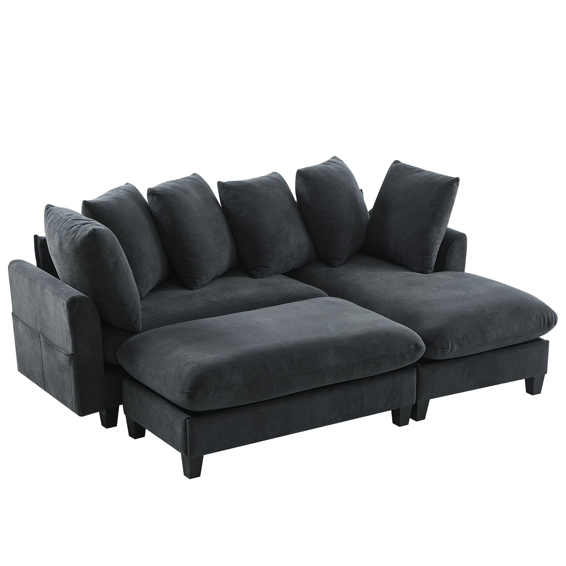 Upholstered L Shaped Sectional Sofa With Storage, Movable Ottoman, And 6 Throw Pillows - Best Buy Furniture