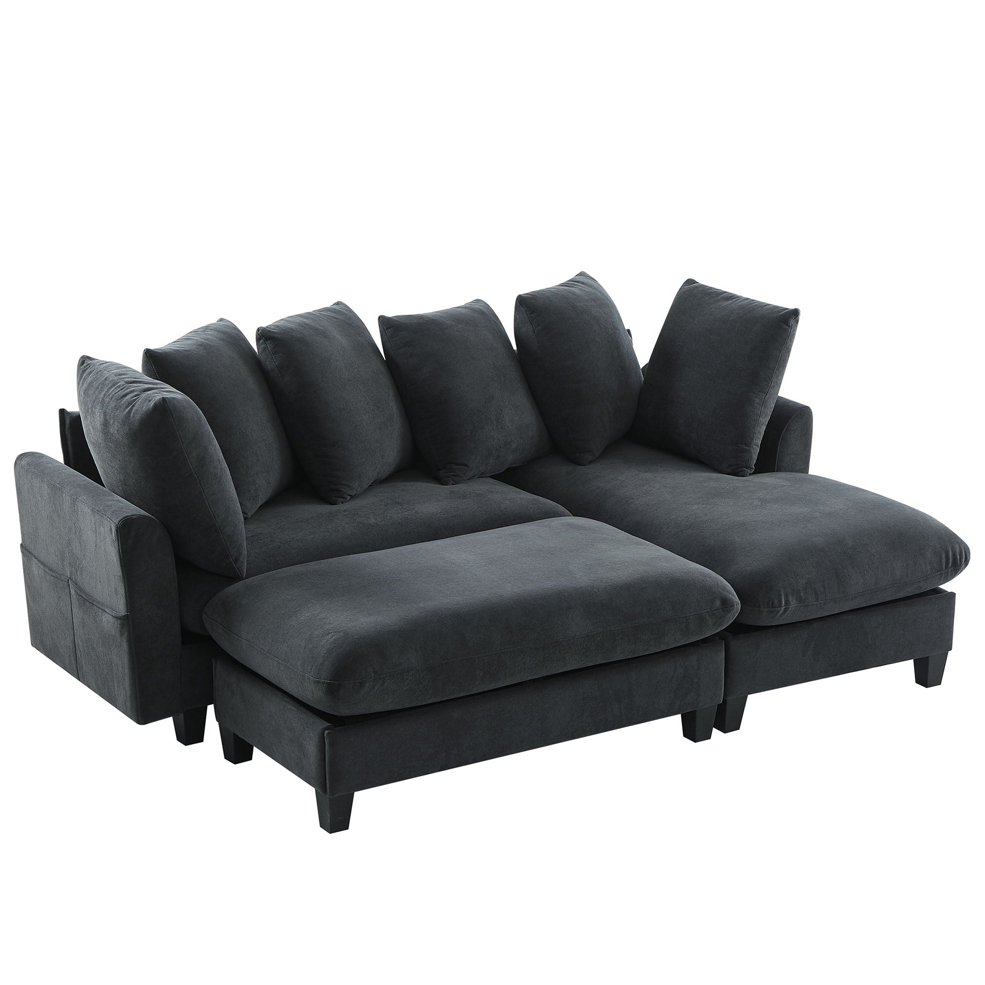Upholstered L Shaped Sectional Sofa With Storage, Movable Ottoman, And 6 Throw Pillows - Best Buy Furniture