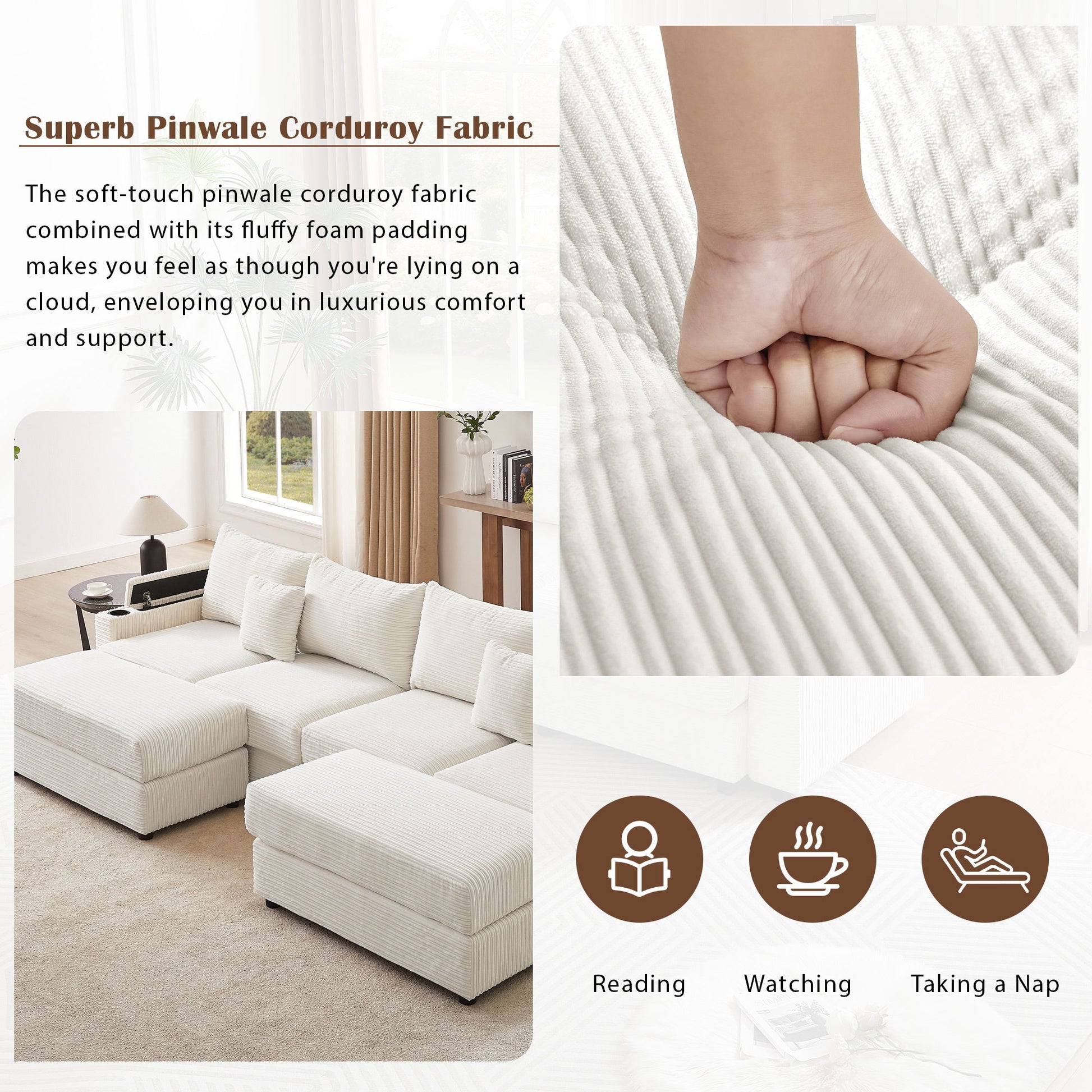 Modern Style Loveseat Sofa Sectional Sofa Couch With Storage Space, A Movable Ottoman, Two USB Ports, Two Cup Holders, A Phone Holder For Living Room - Best Buy Furniture