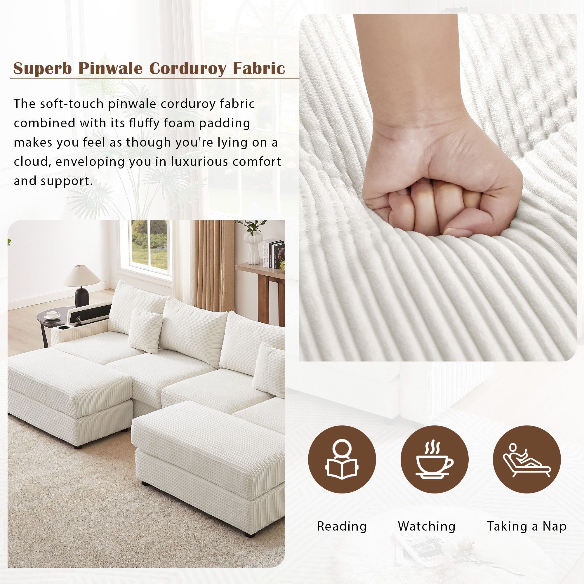 Modern Style Loveseat Sofa Sectional Sofa Couch With Storage Space, A Movable Ottoman, Two USB Ports, Two Cup Holders, A Phone Holder For Living Room - Best Buy Furniture