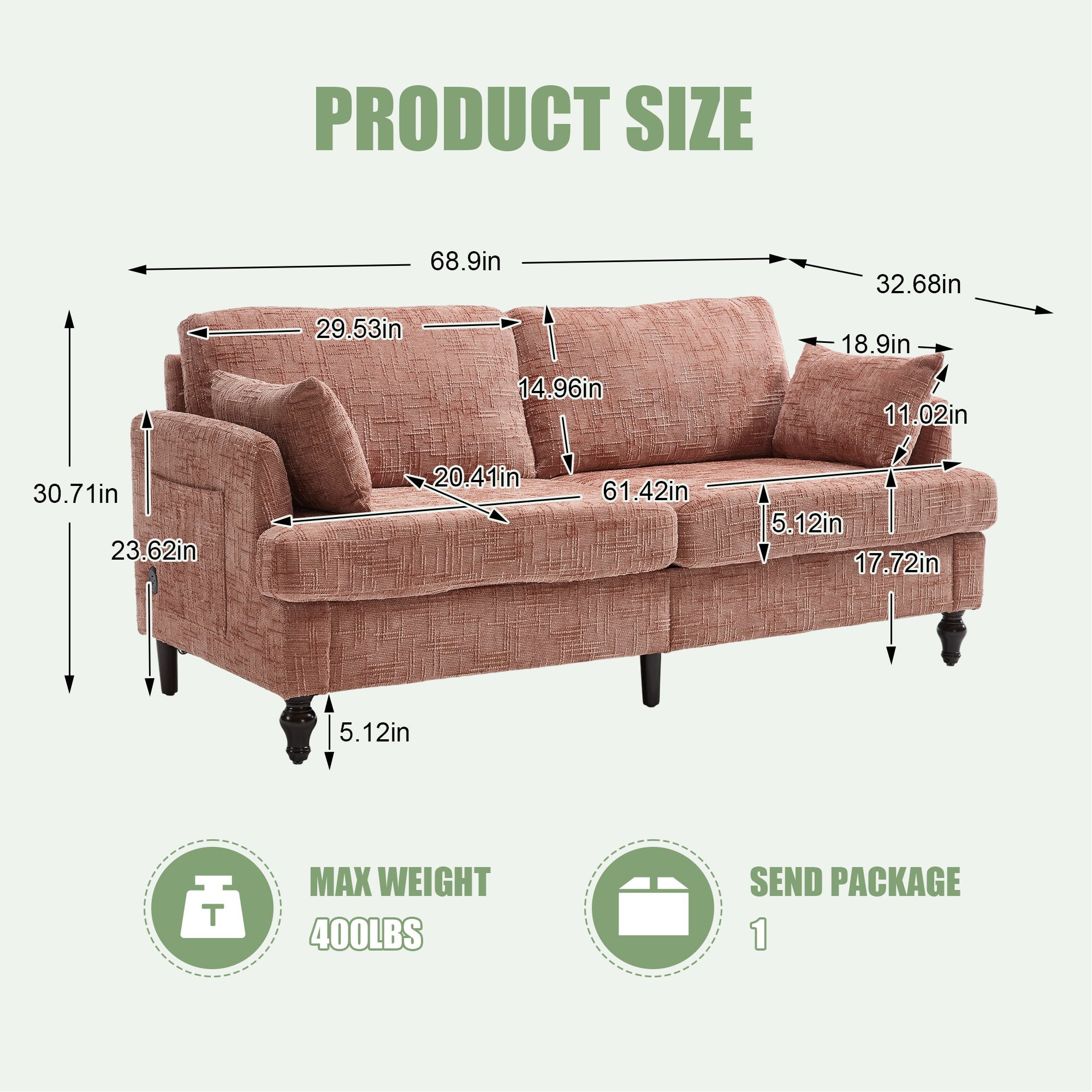 Chenille 2 Seater Sofa With LED Light, USB Charging Port, And Storage Bag - Best Buy Furniture