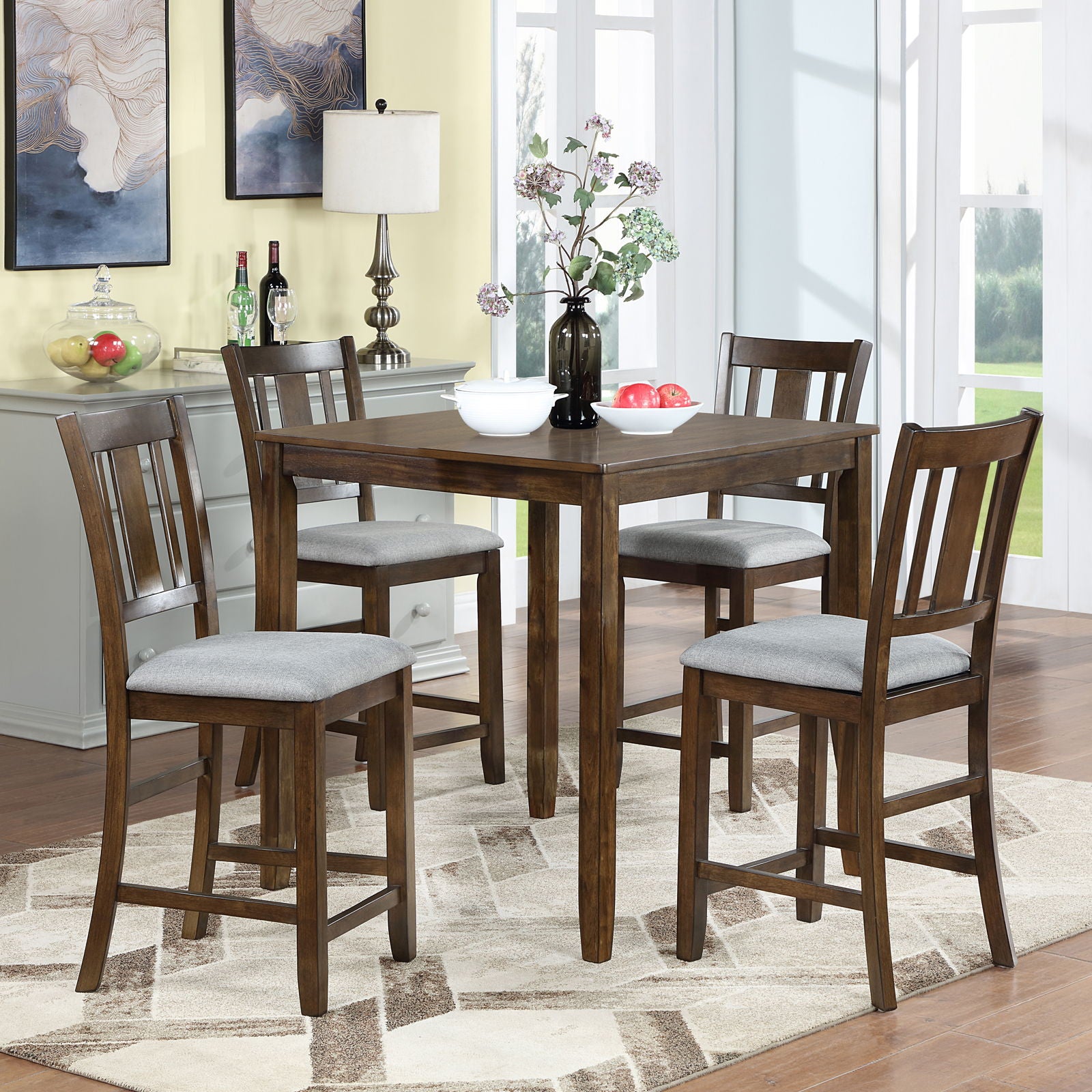 5 Pieces Dining Table Set, Counter Height Kitchen Table Set With Square Table And 4 Upholstered Chairs - Best Buy Furniture