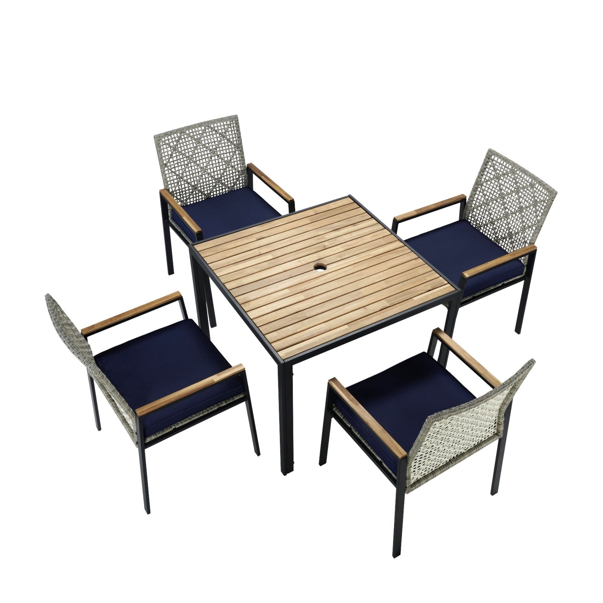 5 Piece Patio Dining Table Set, Acacia Wood Table Top With Umbrella Hole - Best Buy Furniture