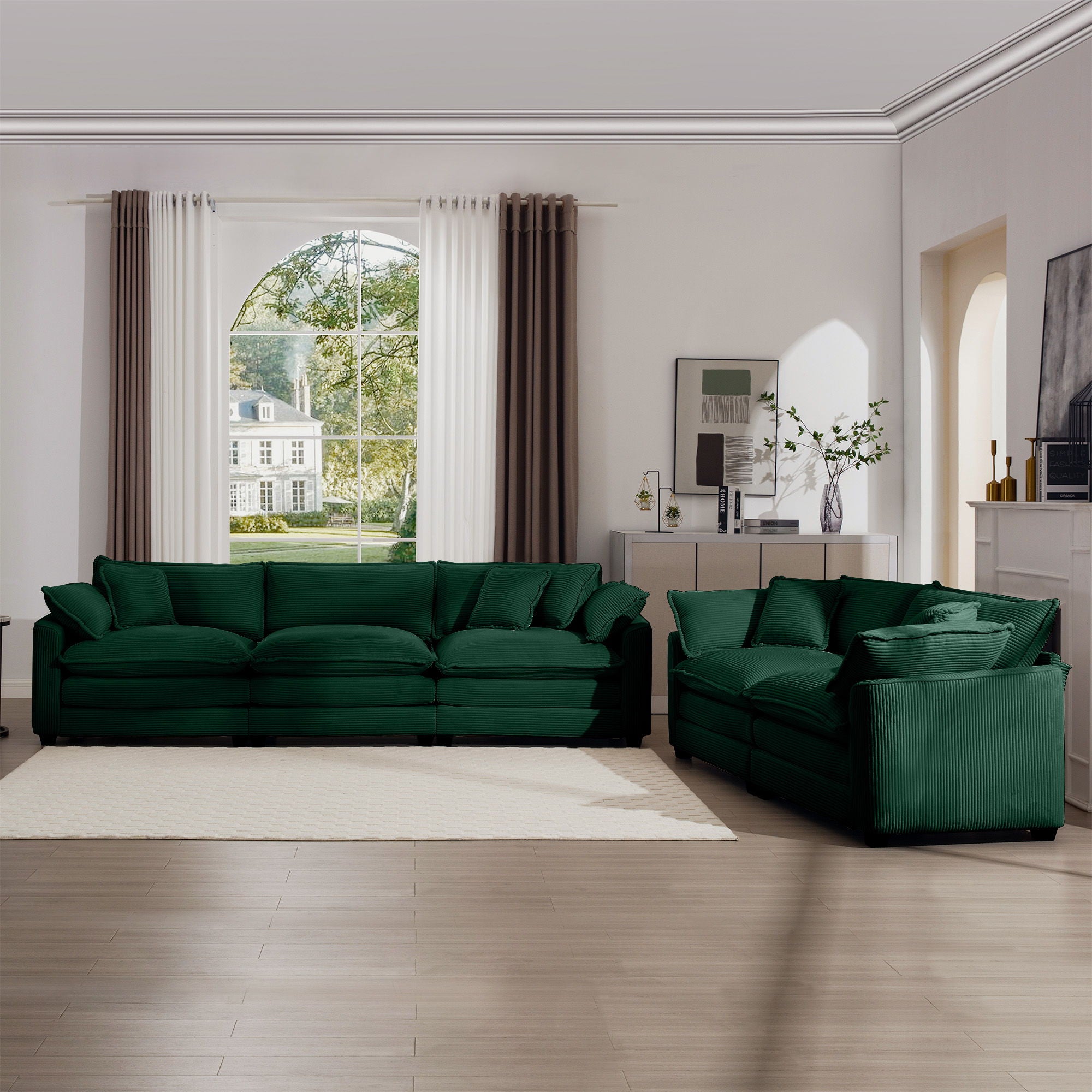 Elegant Corduroy Oversized Sectional Sofa Set With Deep Seats And Flexible Layout