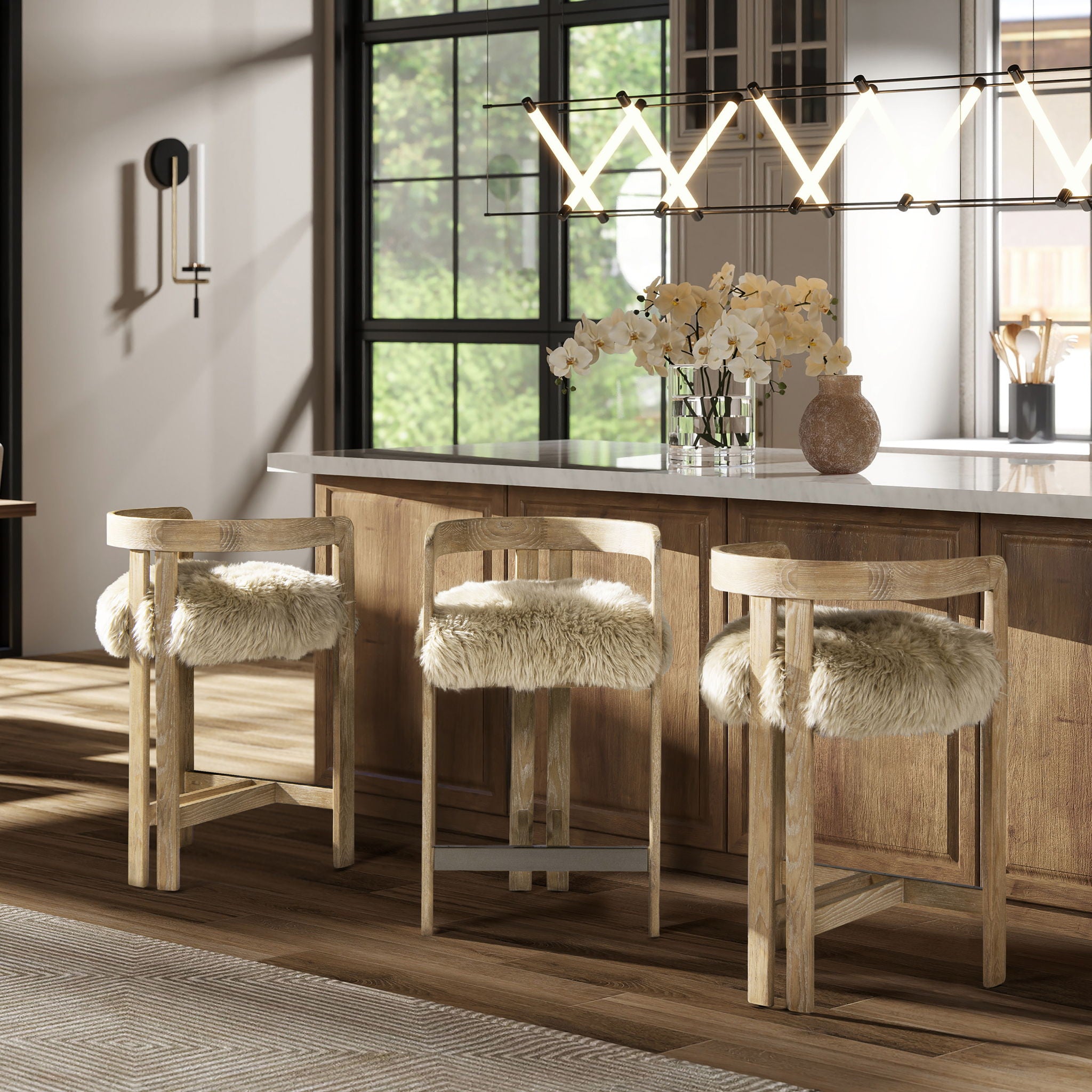 Millwick - Low Back Genuine Fur Counter Stool - Natural Blonde - Best Buy Furniture