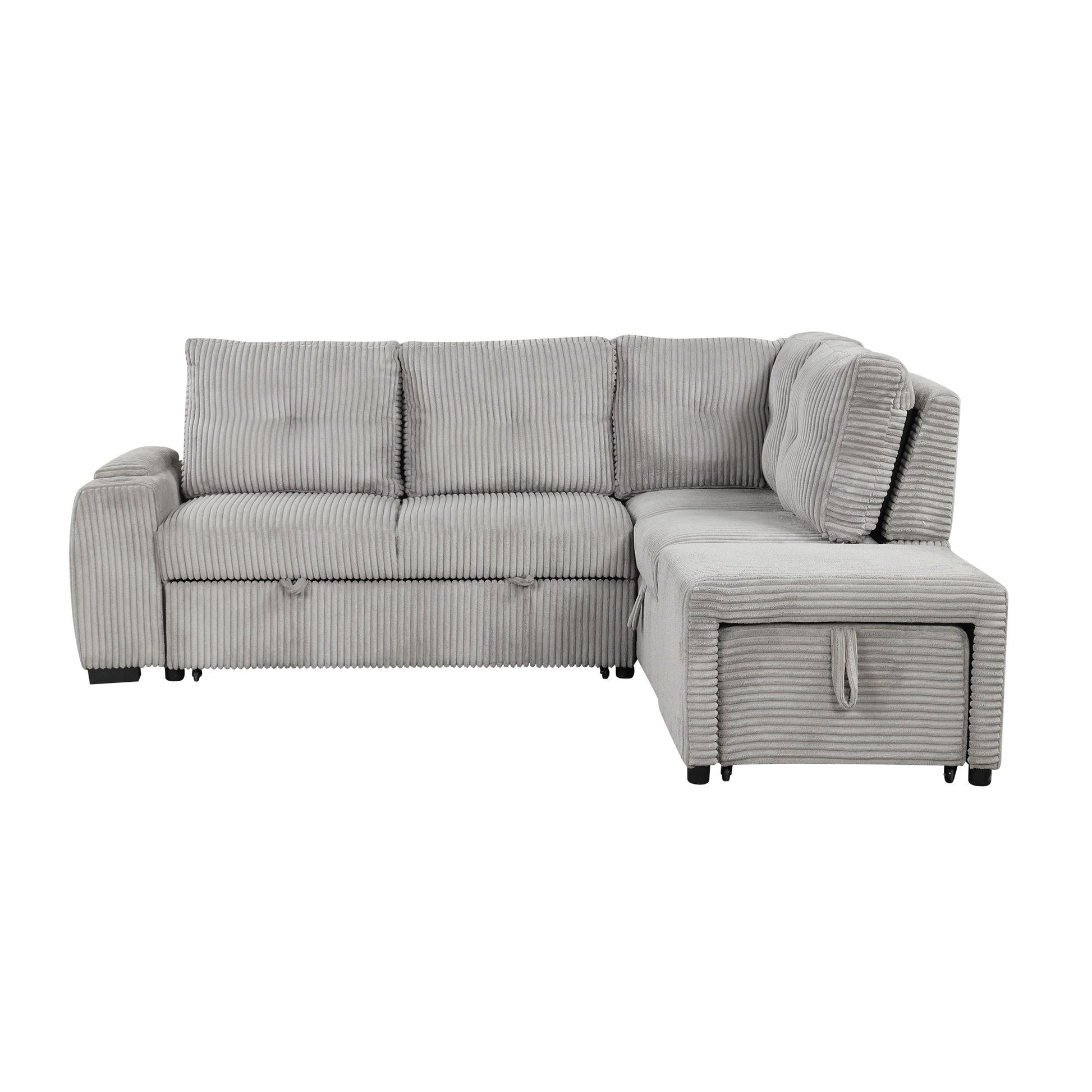 Pull-Out L-Shaped Sectional Sofa With Movable Ottoman And Stool, Large Storage Space, A Cup Holder, And 2 USB Ports For Living Room - Best Buy Furniture