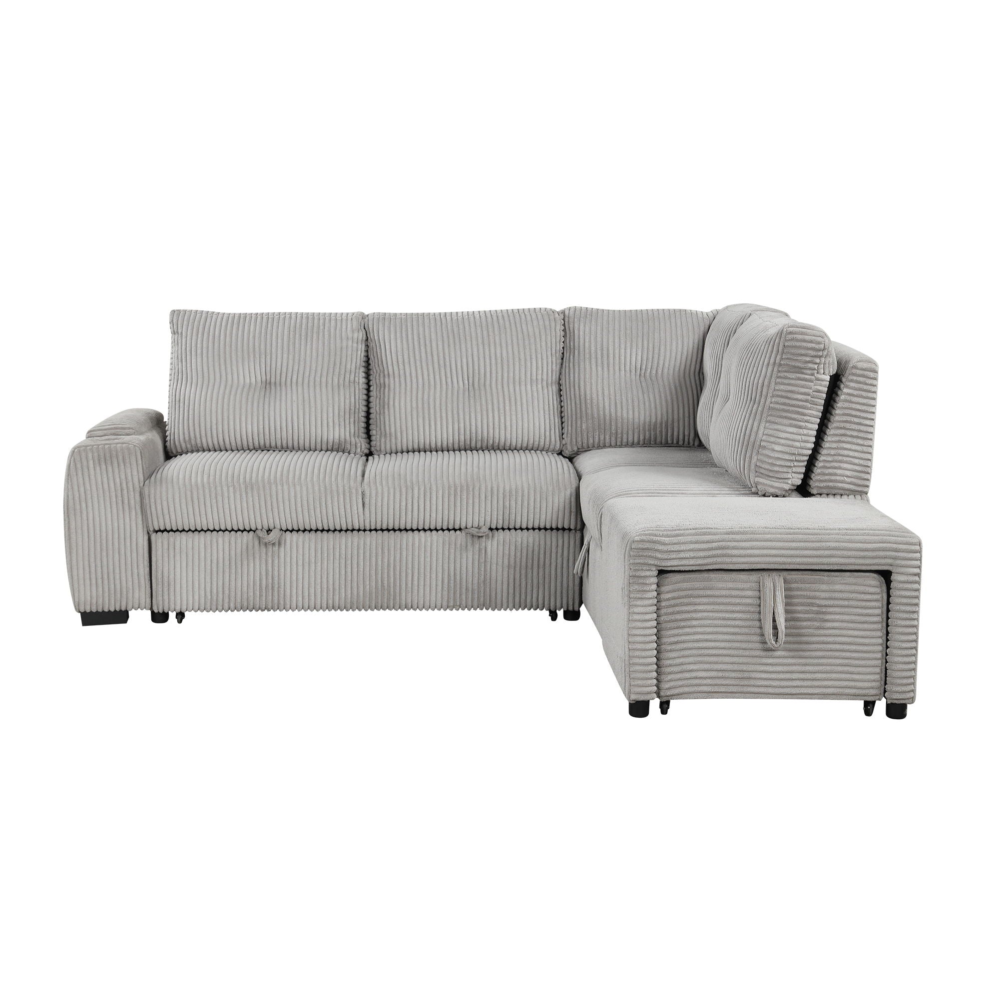 Pull-Out L-Shaped Sectional Sofa With Movable Ottoman And Stool, Large Storage Space, A Cup Holder, And 2 USB Ports For Living Room - Best Buy Furniture