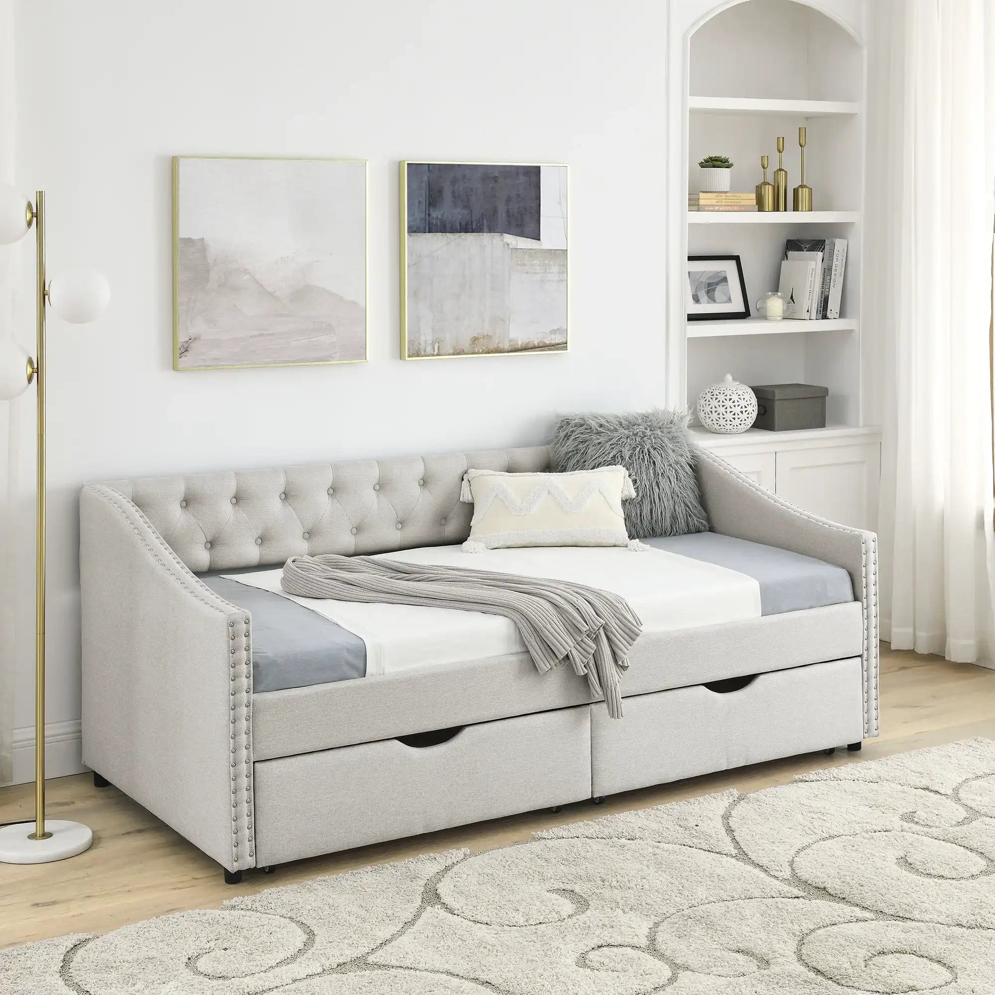 Twin Size Daybed with Drawers Upholstered Tufted Sofa Bed - Best Buy Furniture