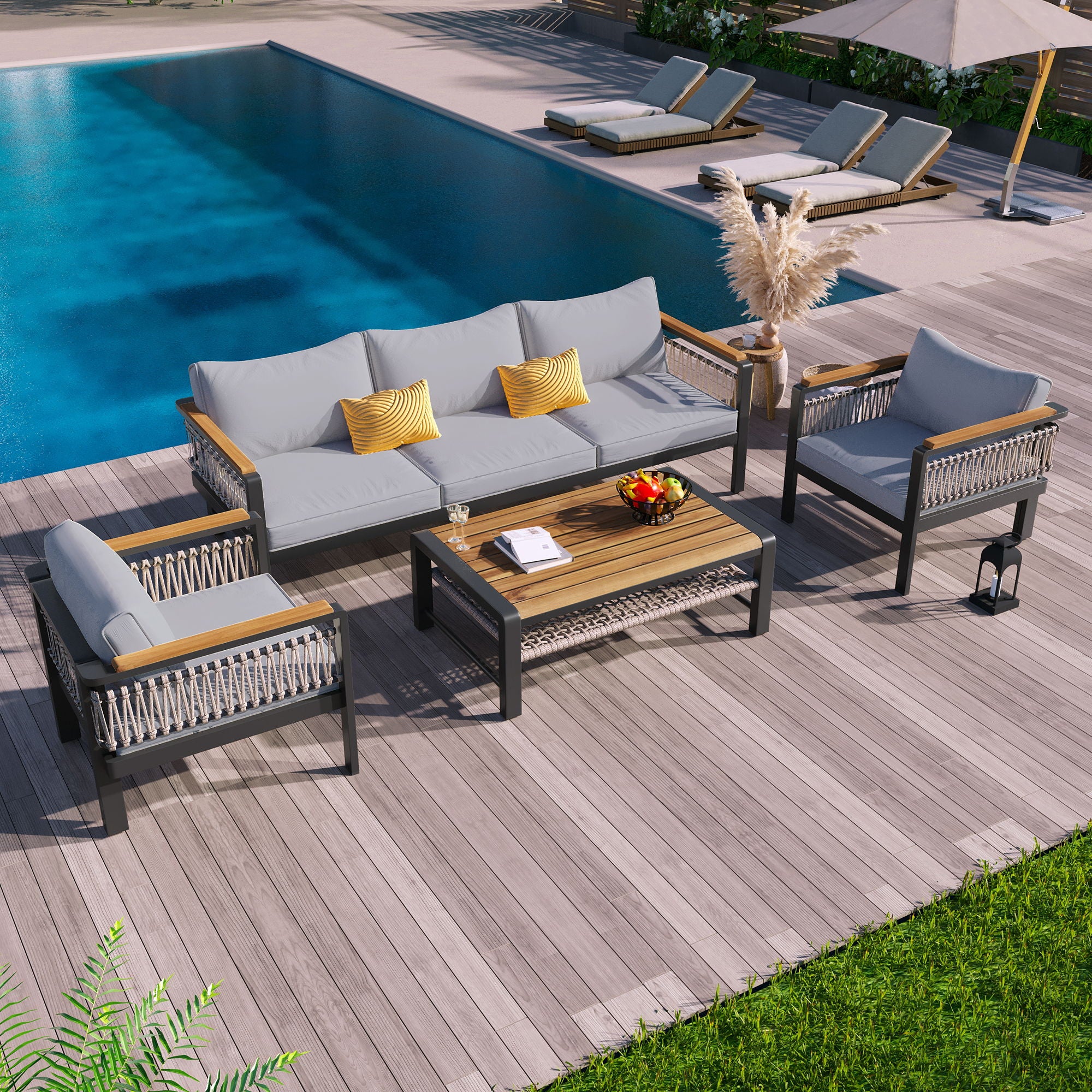 4 Pieces Outdoor Sectional Sofa Set 5 Person Patio Seating Group Outdoor Conversation Set With Cushions And A Coffee Table For Patios - Best Buy Furniture