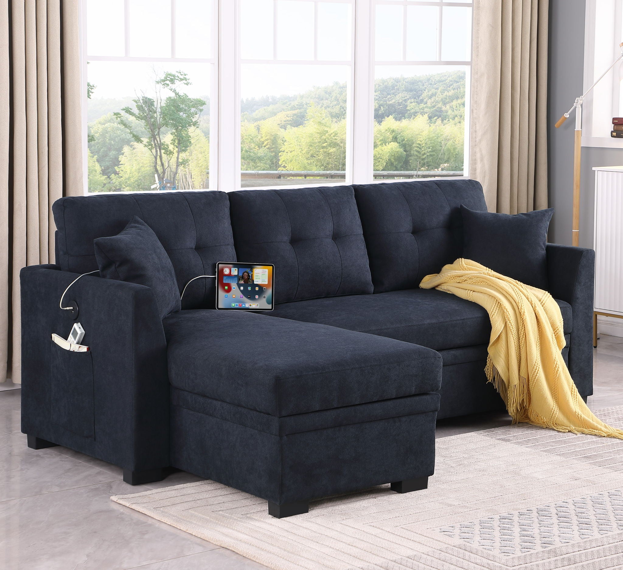 Sectional Sofa Bed L Shaped Sofa Couch Bed With USB Port, Reversible Chaise With Storage - Best Buy Furniture
