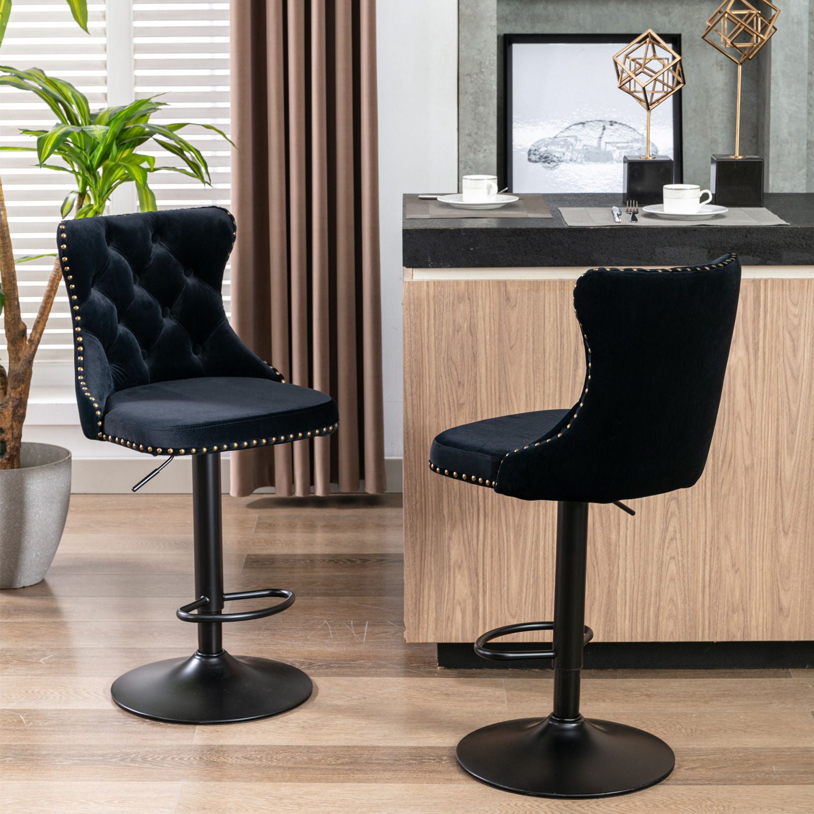 Swivel Velvet Barstools Adjusatble Seat Height, Modern Upholstered Bar Stools With Backs Comfortable Tufted For Home Pub And Kitchen Island (Set of 2) - Best Buy Furniture