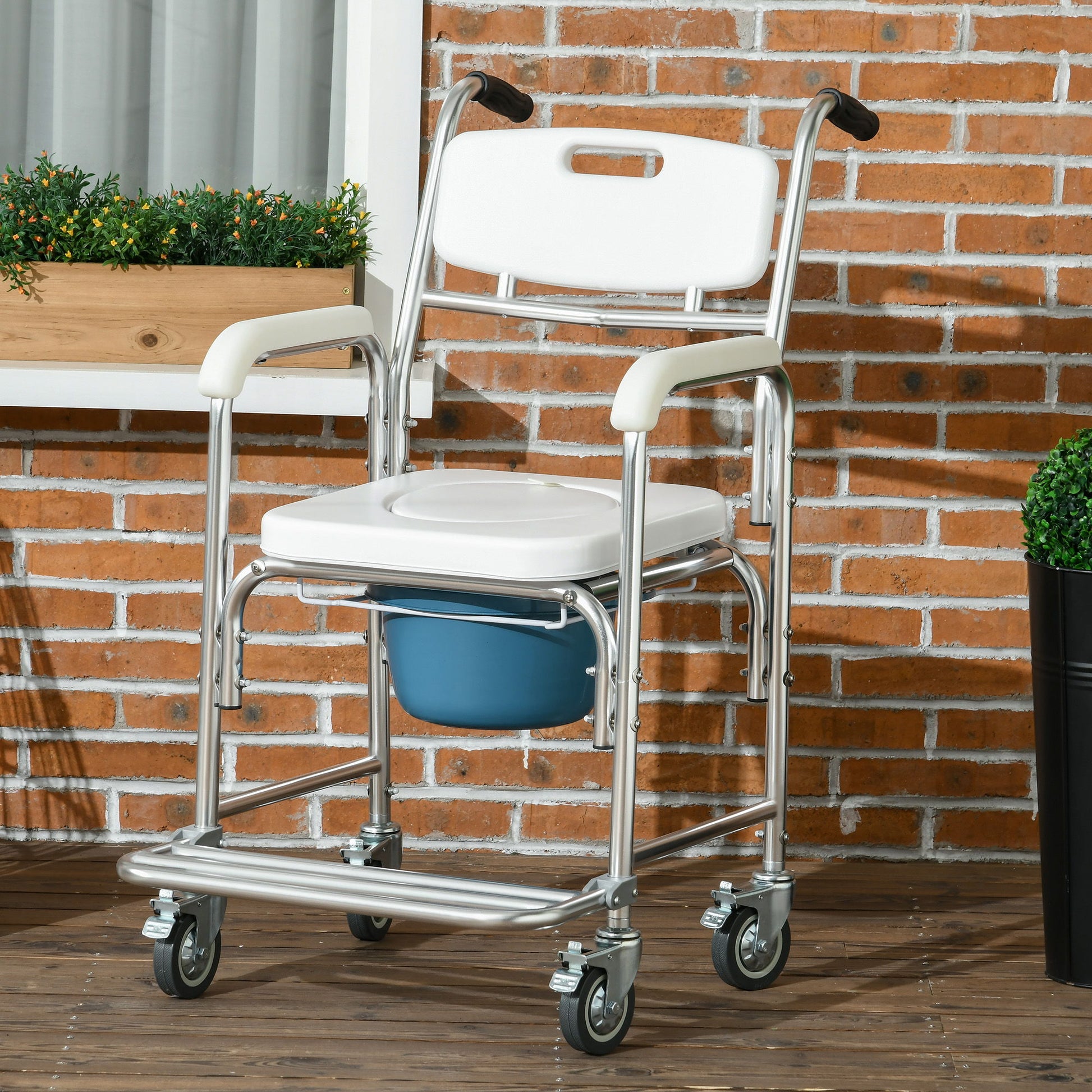 Homcom - Shower Commode Wheelchair, Padded Seat, 330 Lbs - White - Best Buy Furniture