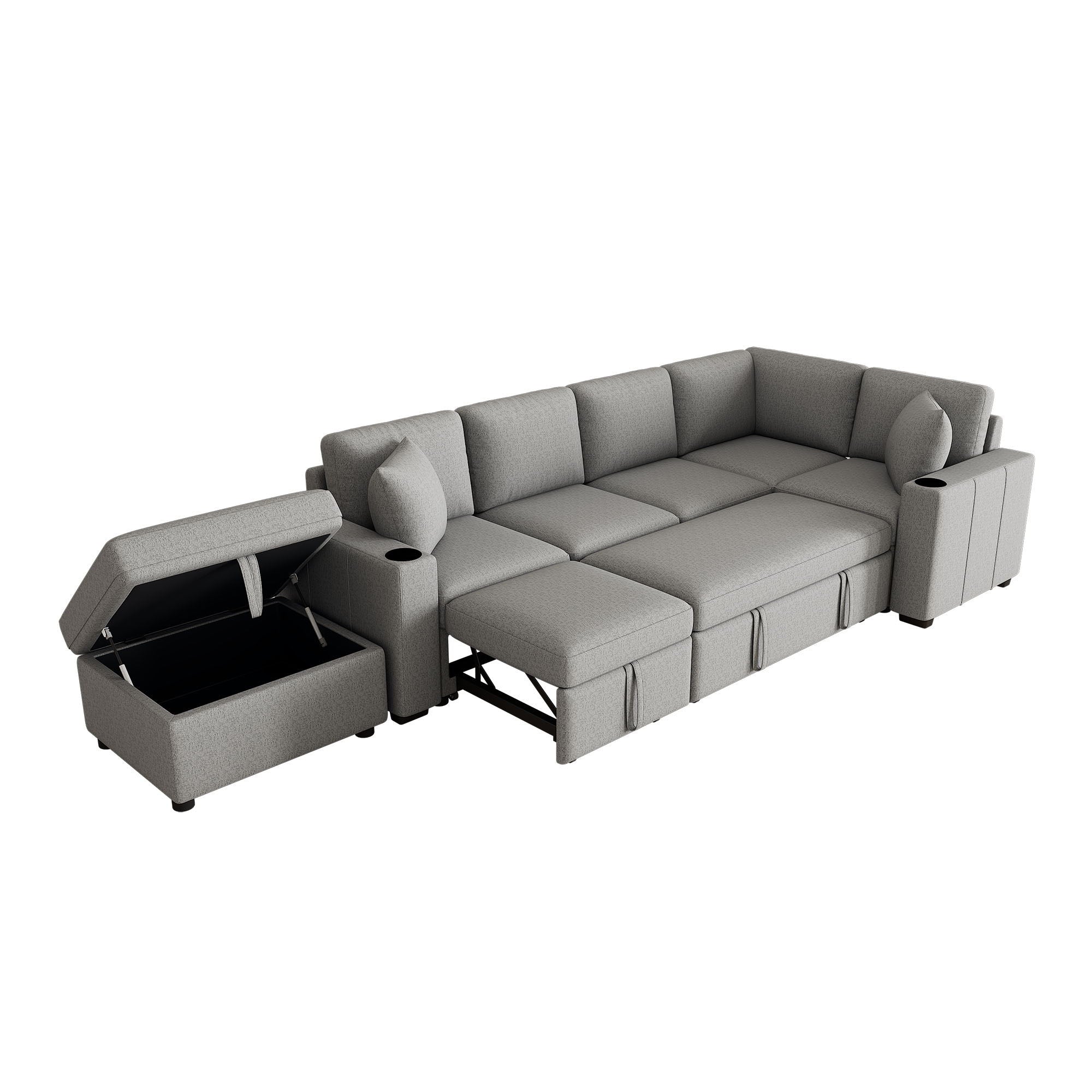 Sectional Sofa Convertible Pull-Out Sofa Bed With A Movable Storage Ottoman For Living Room - Best Buy Furniture