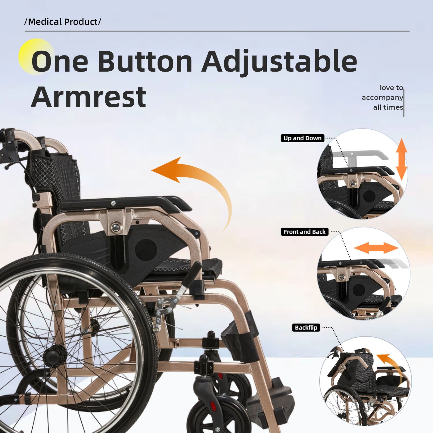 Premium Lightweight Foldable Transport Wheelchair For Adults