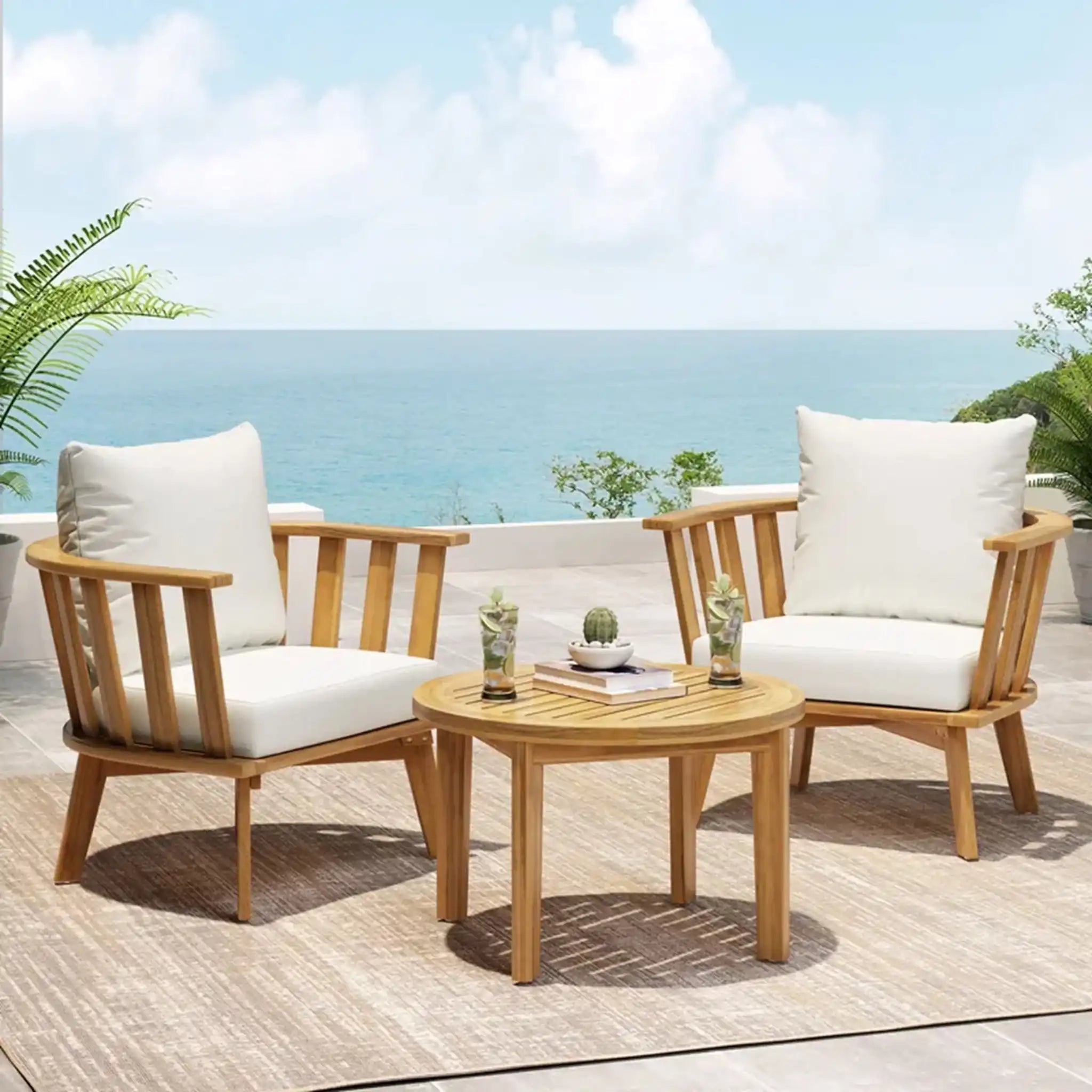 Patio Furniture Set, Outdoor Acacia Wood Patio Club Chair With Table - Best Buy Furniture