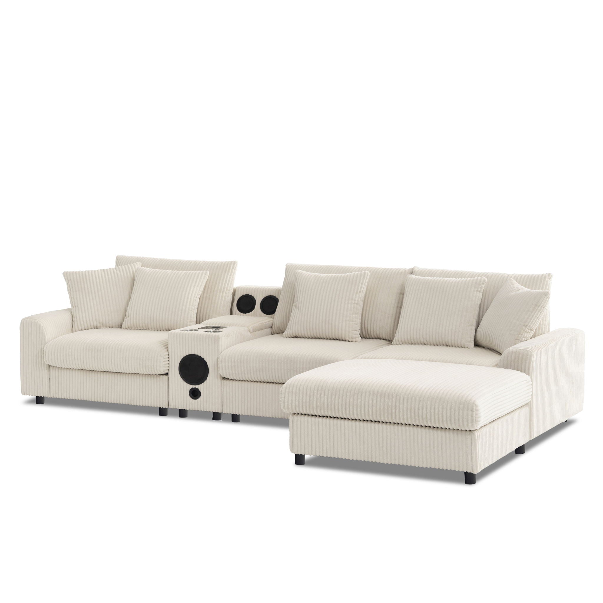 Sectional With Bluetooth Speakers L Shaped Couch With Console USB Charger, Cup Holders Storage Ottoman Deep And Wide Seat Cloud Sofa - Best Buy Furniture