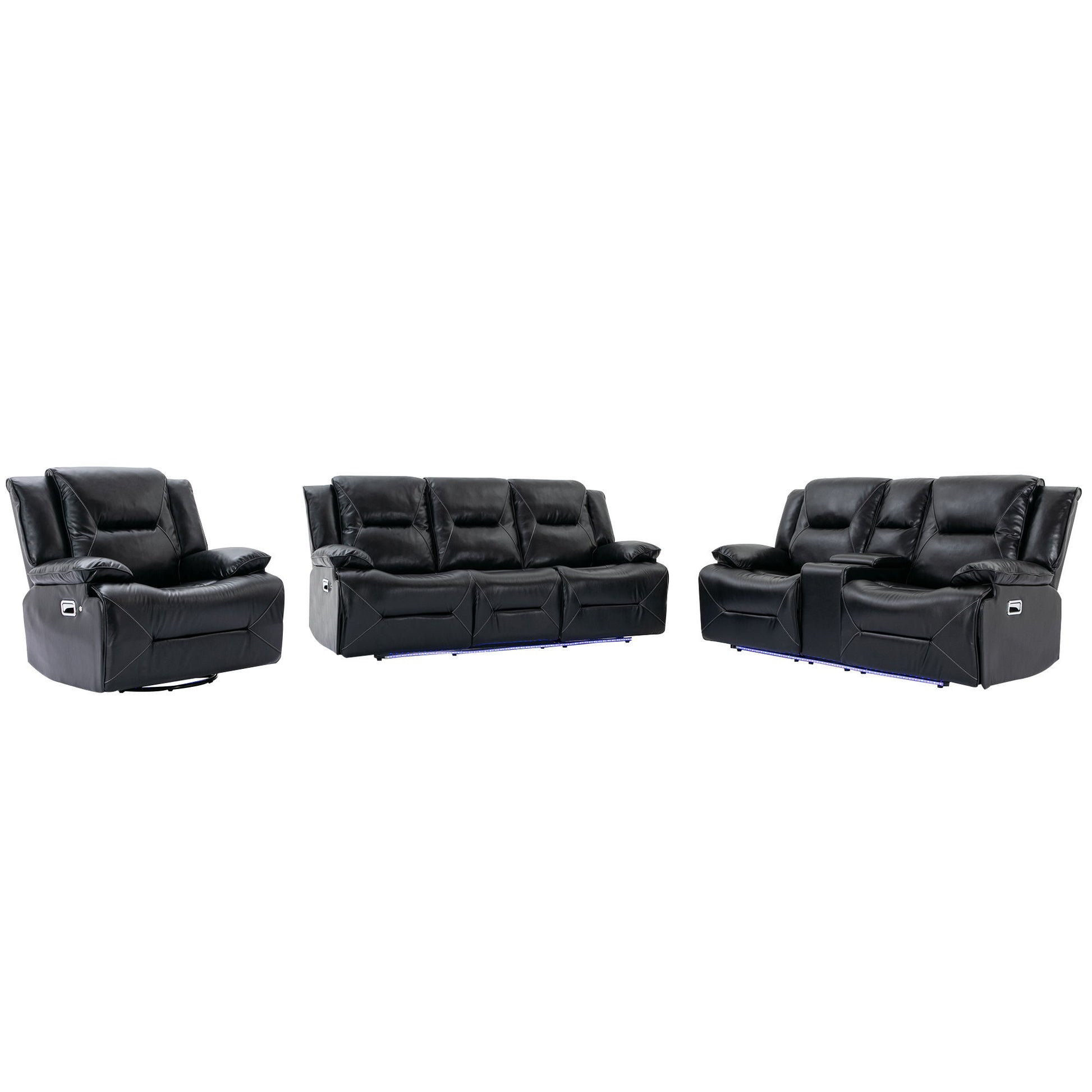 Home Theater Recliner Set Manual Recliner Chair With A LED Light Strip Two Built-In Cup Holders For Living Room - Best Buy Furniture