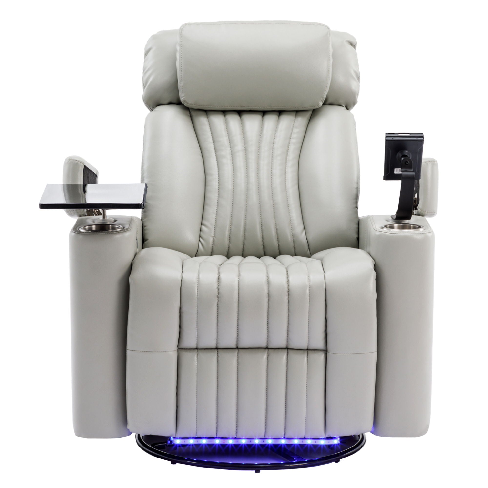 270° Power Swivel Recliner Home Theater Chair With Hidden Arm Storage, LED Light, Cup Holder, And Tray Table - Best Buy Furniture