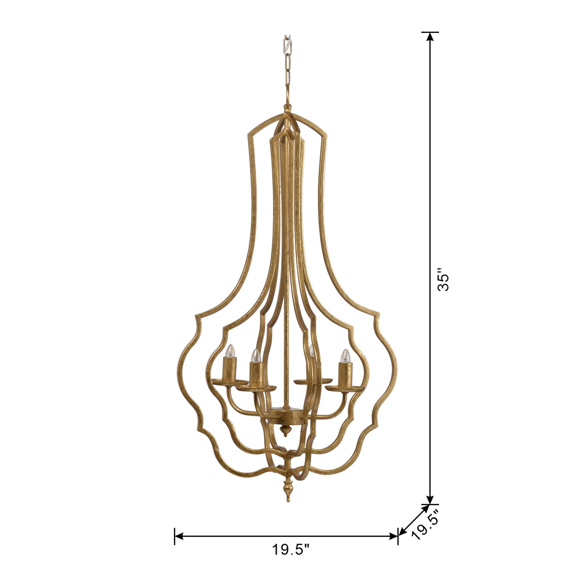 4 Light Chandelier, Hanging Light Fixture With Adjustable Chain For Kitchen, Bulb Not Included - Gold - Best Buy Furniture