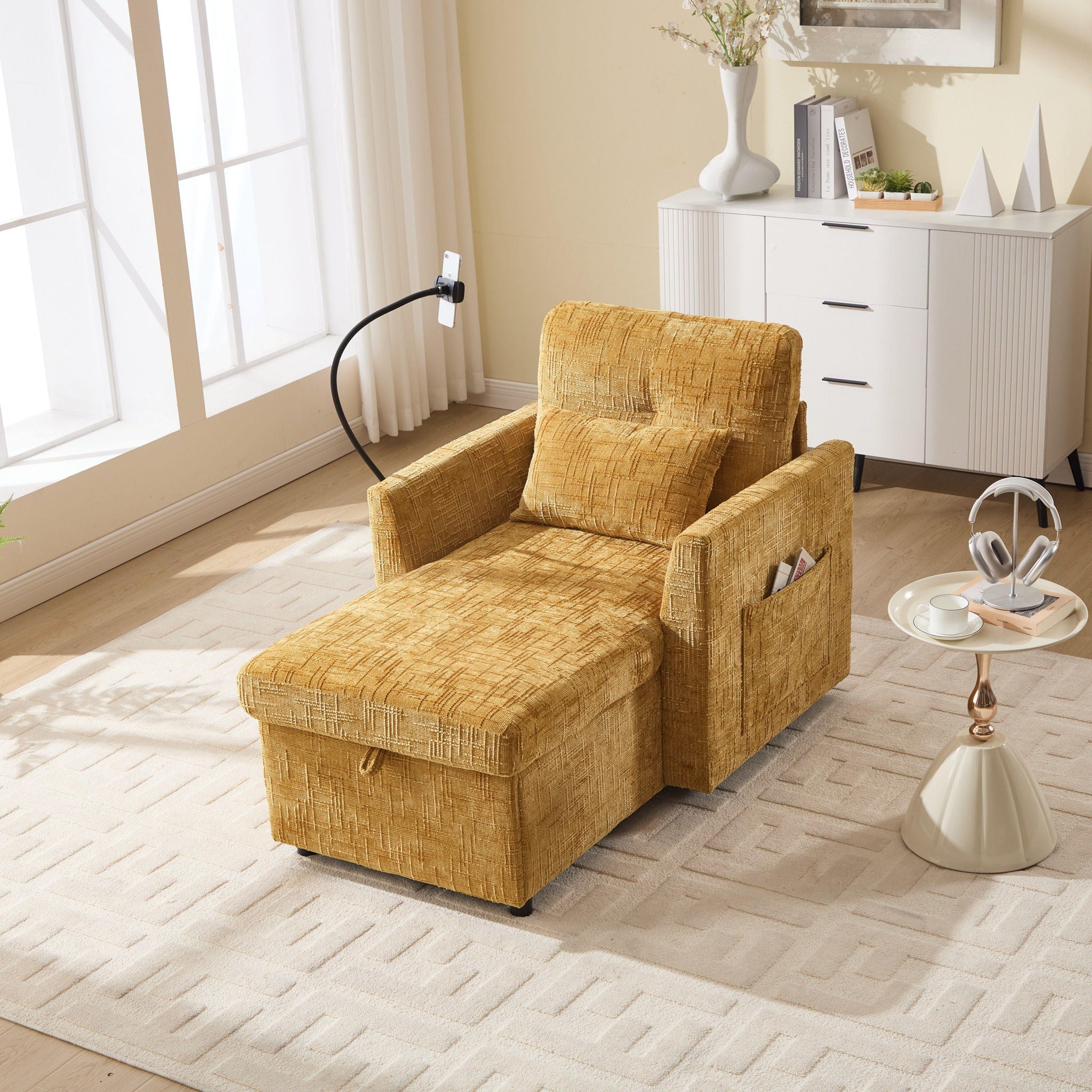 Multifunctional Chenille Recliner Sofa With Storage And Phone Bracket - Best Buy Furniture