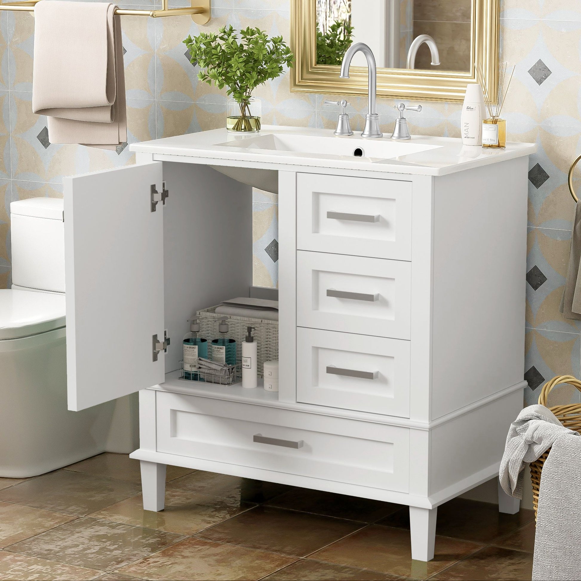 Bathroom Vanity, Modern Bathroom Cabinet With Sink Combo Set, Bathroom Storage Cabinet With A Soft Closing Door And 3 Drawers, Solid Wood Frame - Best Buy Furniture