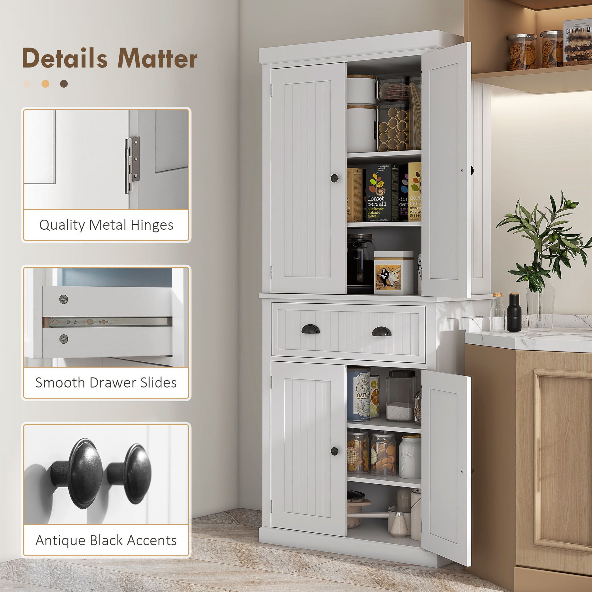 Homcom - 72" Kitchen Pantry, Tall Storage Cabinet, Freestanding Cupboard With Drawer, Doors And Adjustable Shelves - White - Best Buy Furniture