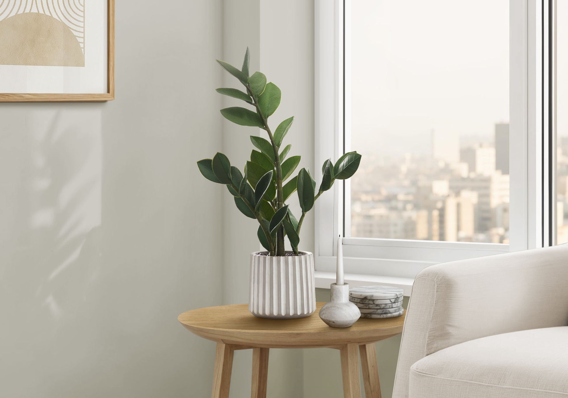 20" Tall, Artificial Plant, Zz, Indoor, Faux, Fake, Table, Greenery, Potted, Real Touch, Decorative - Green / Gray - Best Buy Furniture