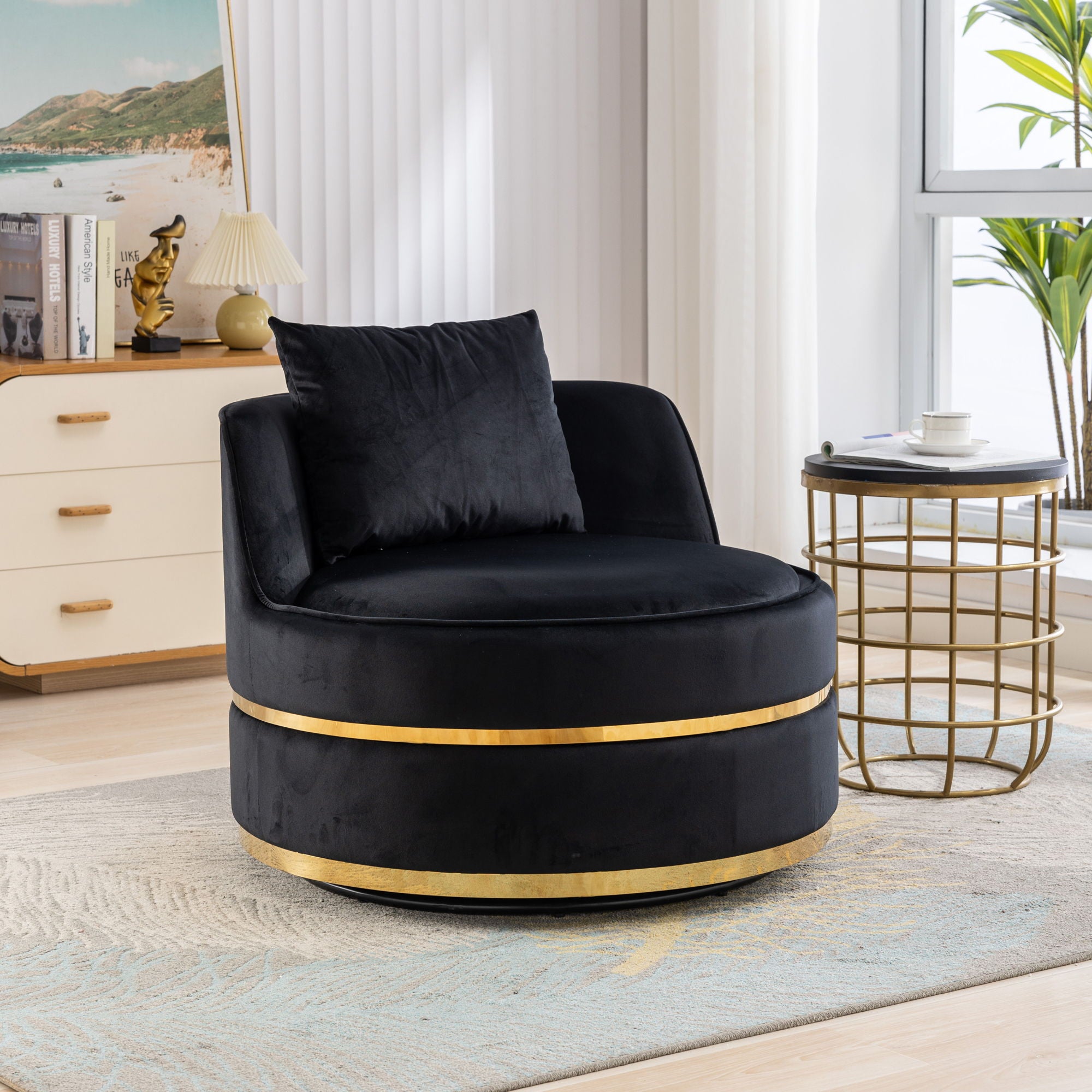 360 Degree Swivel Over Sized Upholstered Barrel Chair - Best Buy Furniture