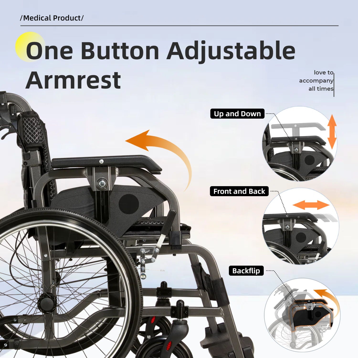 Premium Lightweight Foldable Transport Wheelchair For Adults