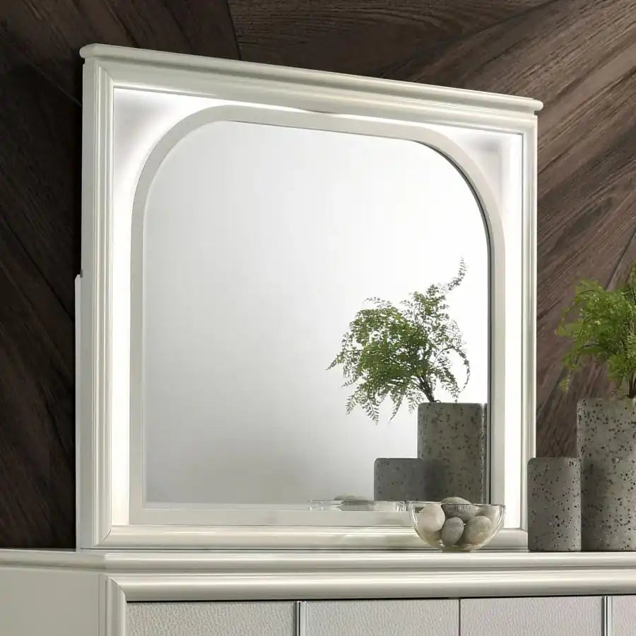 Olivia - LED Dresser Mirror - Pearl White - Best Buy Furniture