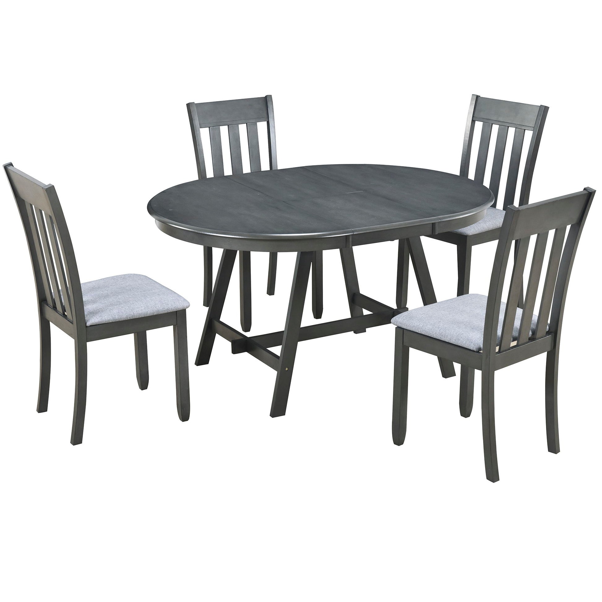 5 Piece Wood Dining Table Set With Extendable Round Table And 4 Chairs - Best Buy Furniture