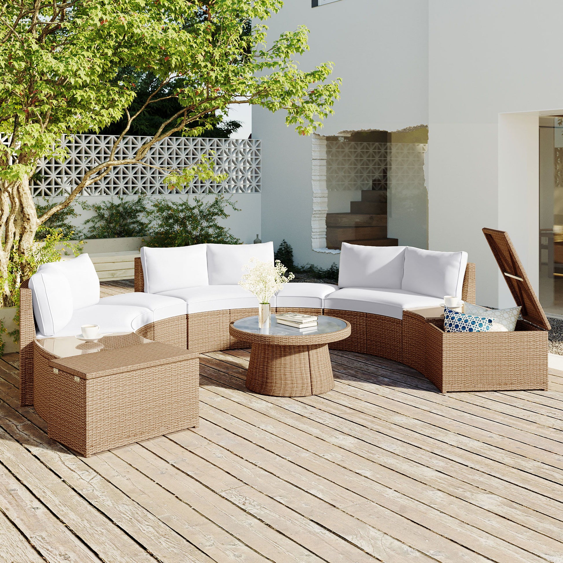 10 Piece Outdoor Sectional Half Round Patio Rattan Sofa Set - Best Buy Furniture