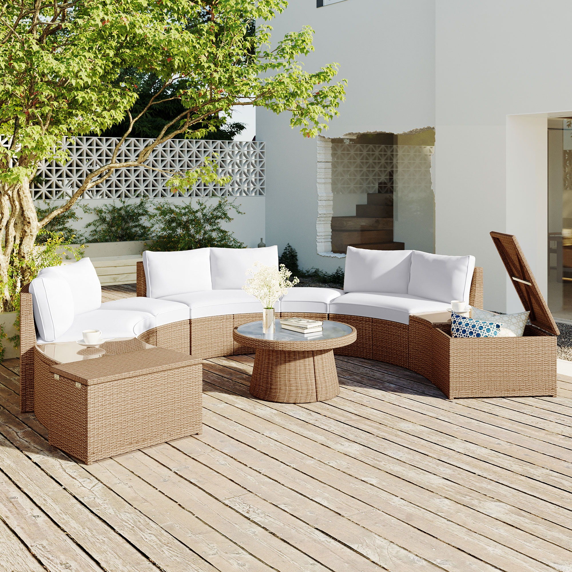 10 Piece Outdoor Sectional Half Round Patio Rattan Sofa Set - Best Buy Furniture