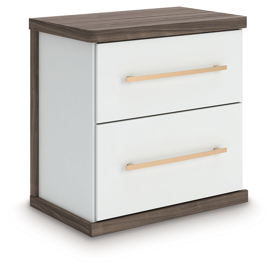 Kendanport - Two Drawer Night Stand - Brown / White - Best Buy Furniture