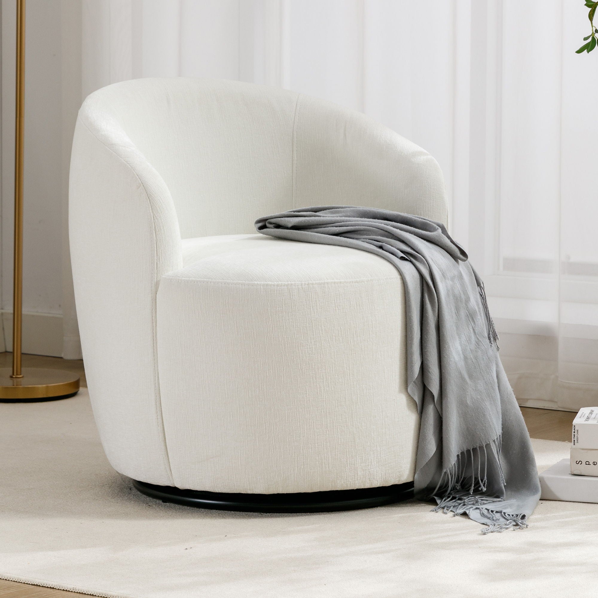 Chenille Fabric Swivel Accent Armchair Barrel Chair With Powder Coating Metal Ring - Best Buy Furniture