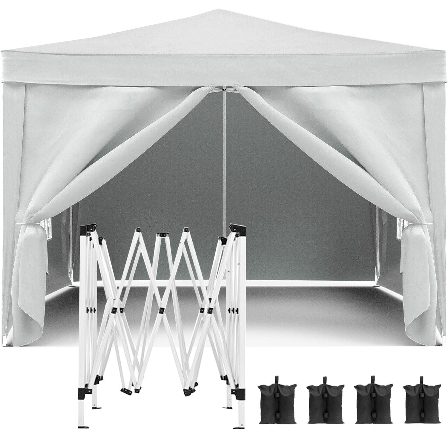 10'X10' Folding Canopy With 4 Removable Sidewalls Outdoor Event Shelter UPF 50+ Gazebo Portable Tents For Parties Beach Camping Wedding Ez Pop Up Canopy 4 Pieces Weight Bag + Carry Bag - Best Buy Furniture