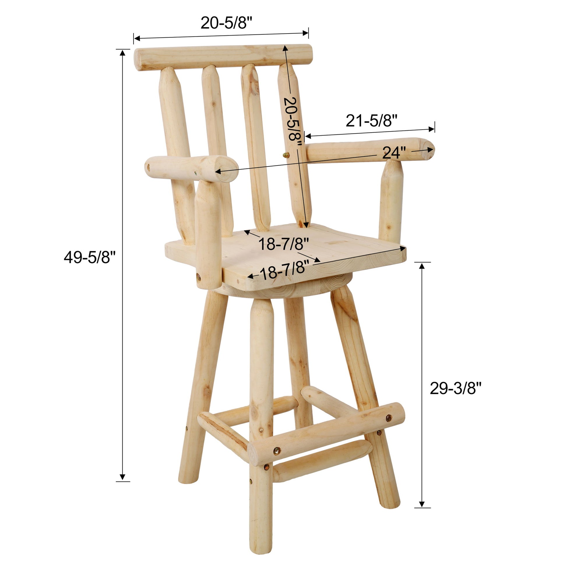 Rustic Bar Stool, Fir Wood Construction, Wide Armrest - Best Buy Furniture