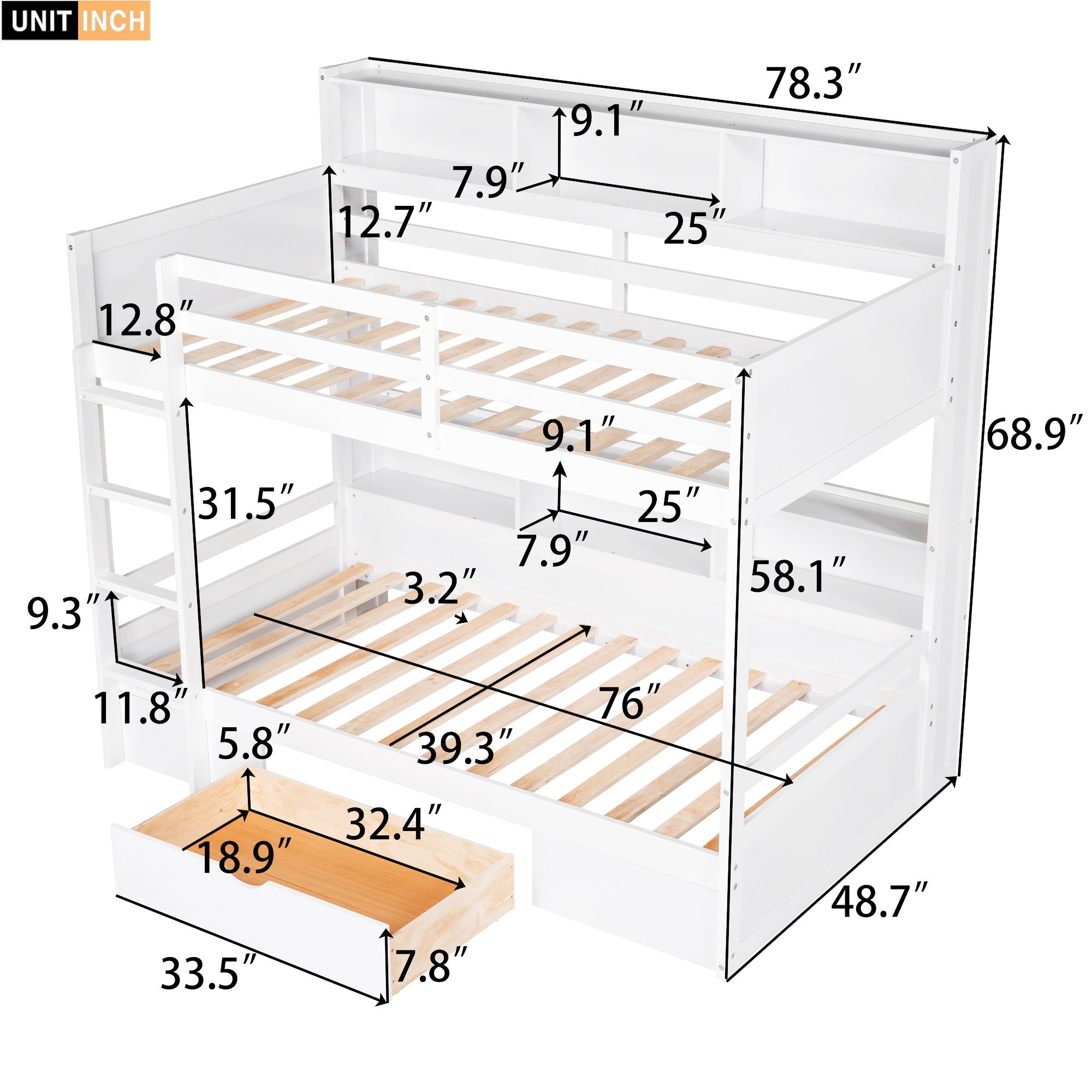 Twin Size Bunk Bed With Built-In Shelves Beside Both Upper And Down Bed And Storage Drawer - Best Buy Furniture