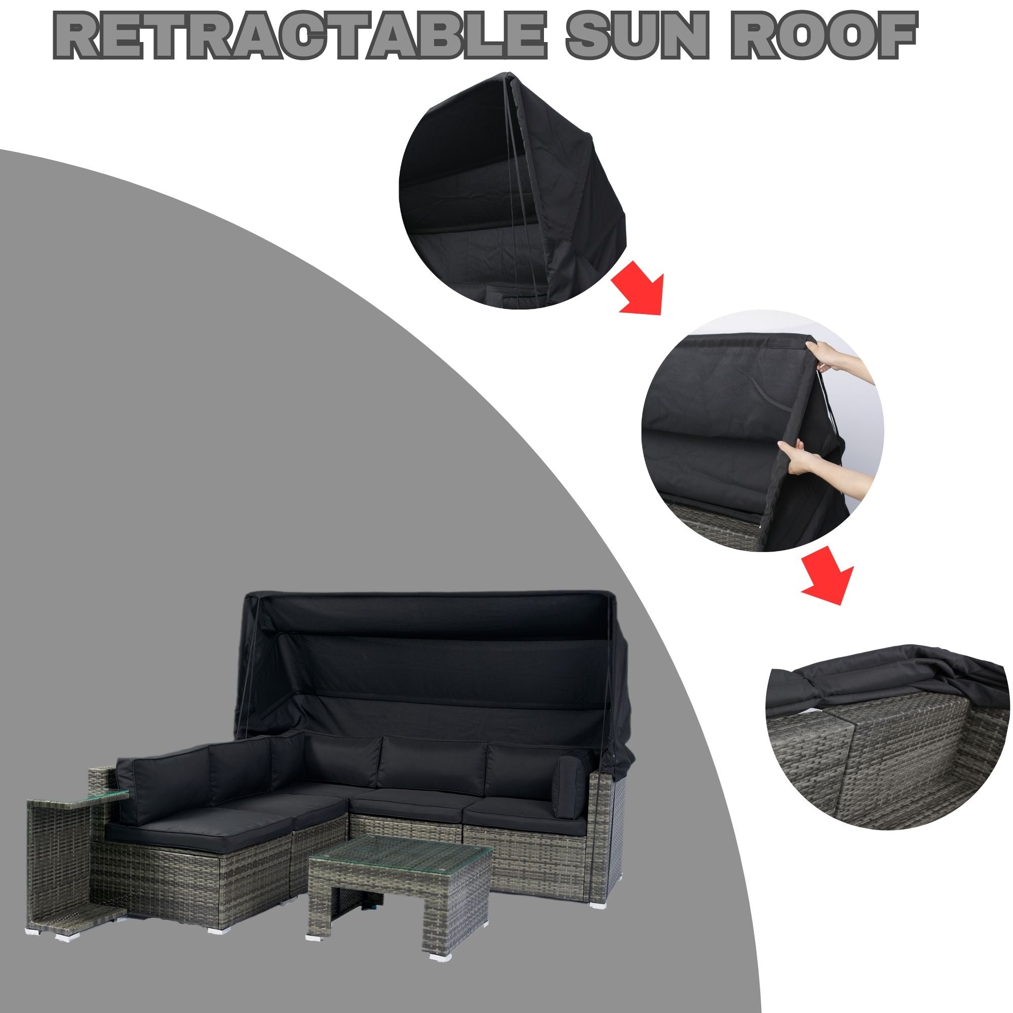 7 Piece Patio Furniture Set With Retractable Canopy Wicker Rattan Sectional Sofa Set Patio Furniture With Washable Cushions For Lawn, Garden, Backyard, Poolside Wicker And Cushion - Gray / Black - Best Buy Furniture