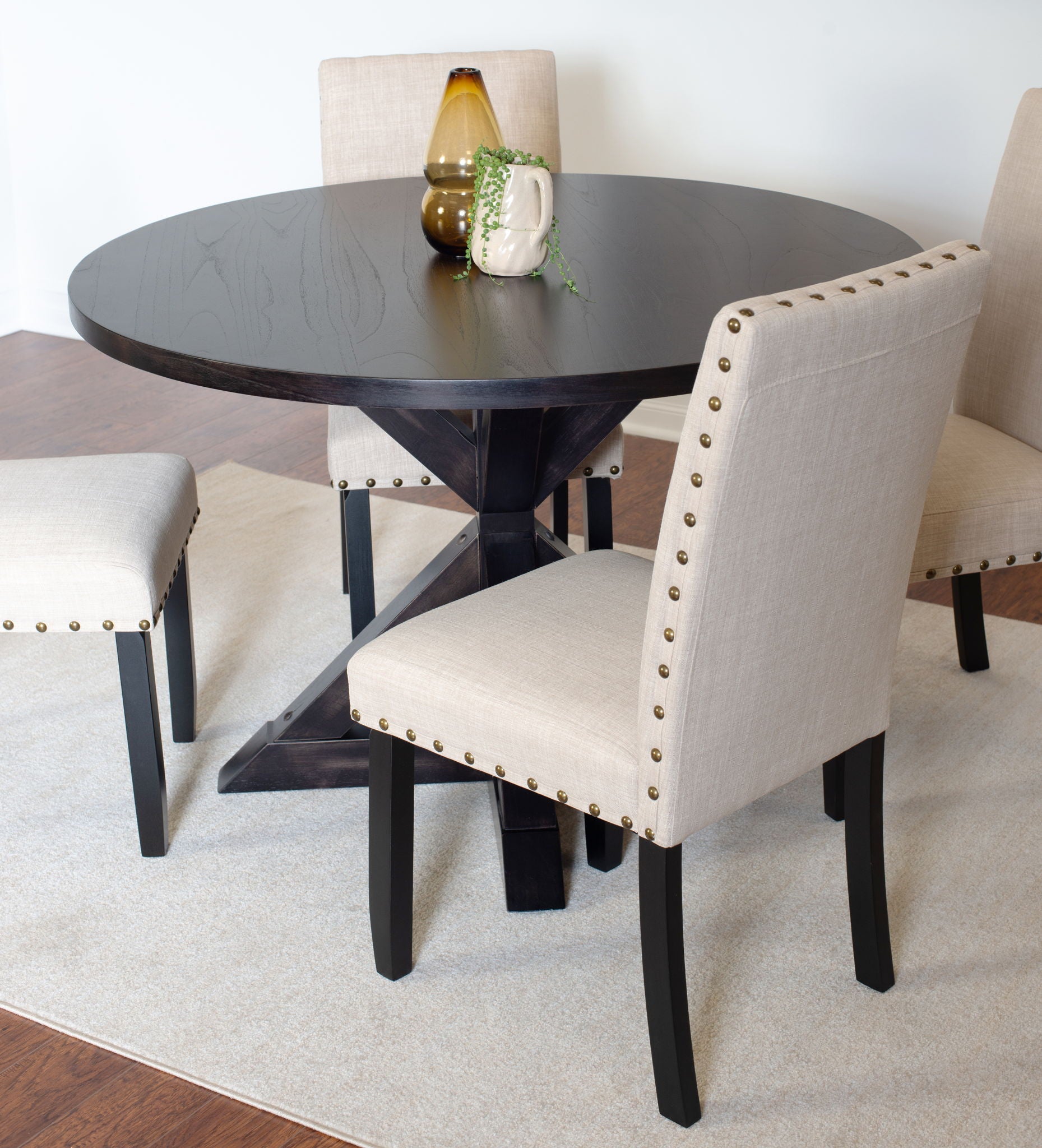 Mytzi - 5 Piece Dining Set, Cross-Buck Dining Table With 4 Stylish Chairs - Black / Beige - Best Buy Furniture