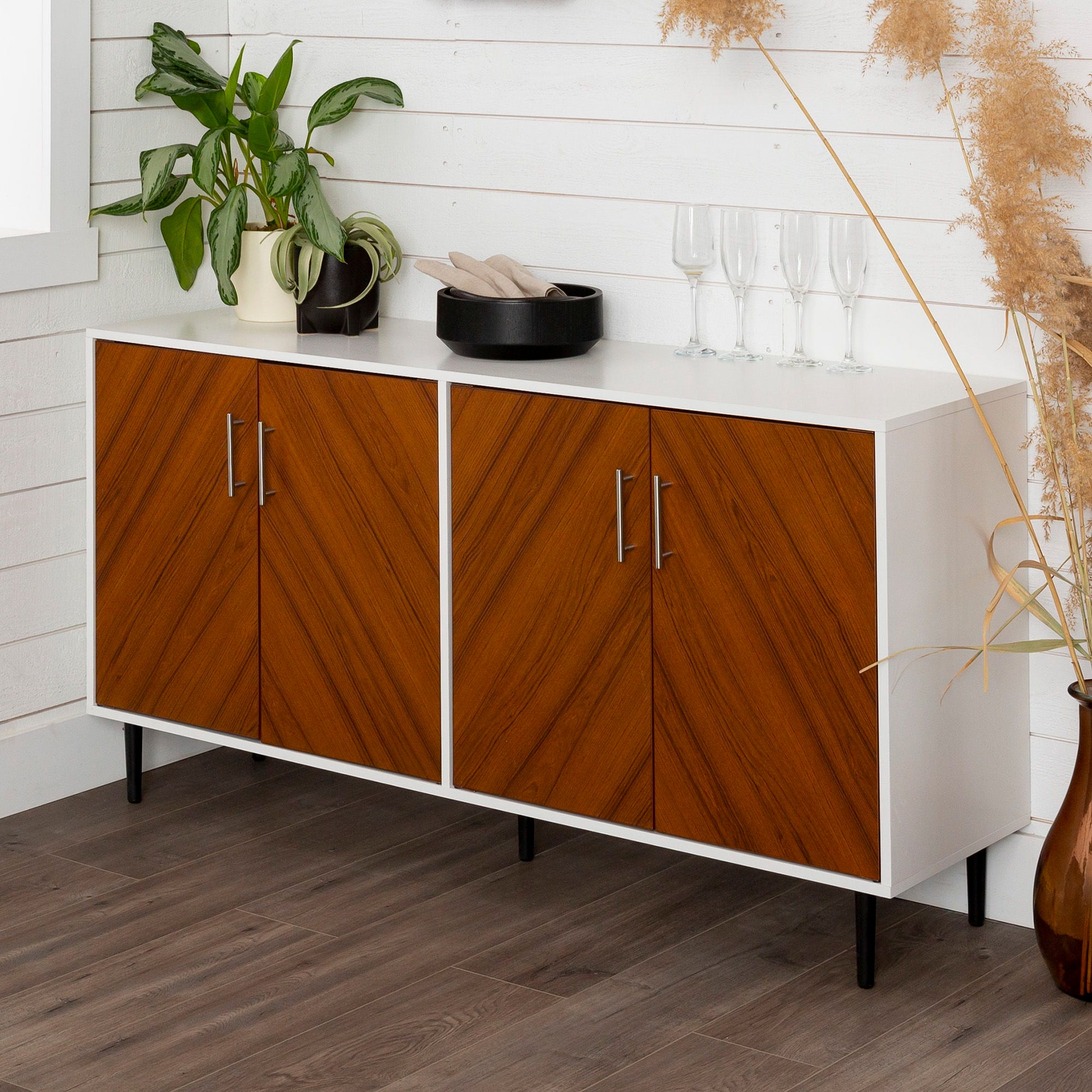 Mid-Century Modern Faux Bookmatch Door Buffet - Best Buy Furniture