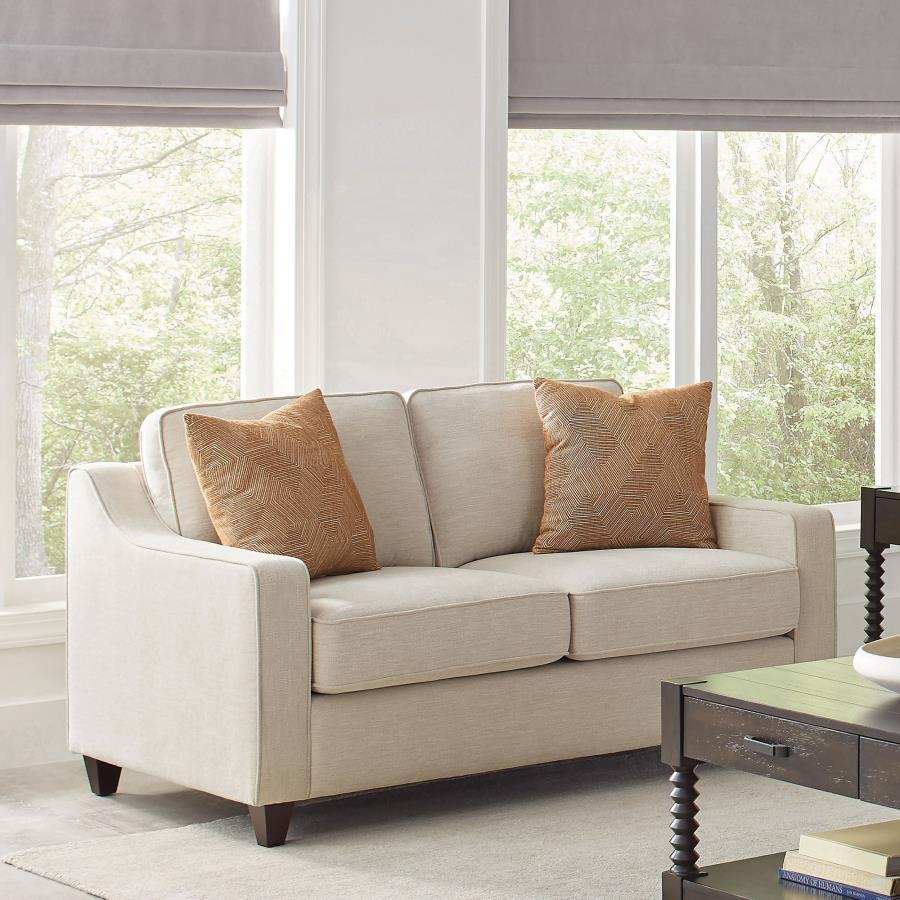 Christine - Upholstered Sloped Arm Loveseat - Beige - Best Buy Furniture