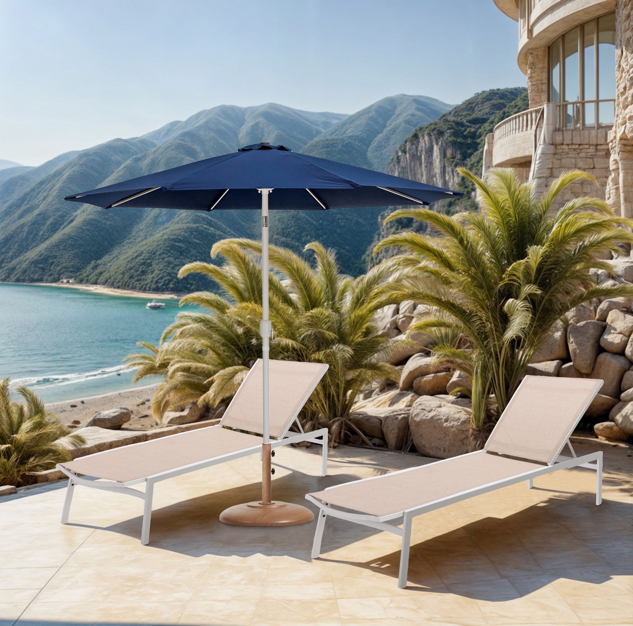 Fiji - Aluminum Patio Umbrella With Round Teak And White Base - Best Buy Furniture