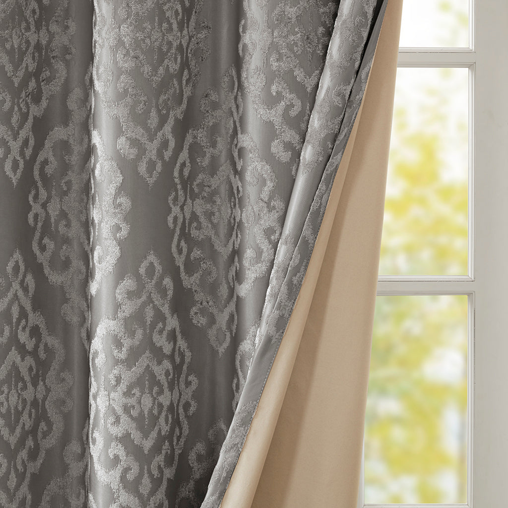 Knitted jacquard damask total blackout grommet top curtain panel (only 1 pc panel)