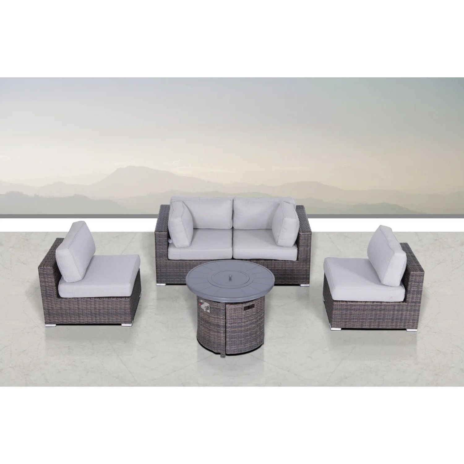 Wicker Outdoor Lounge Set With Cushions And Fire Pit - Best Buy Furniture