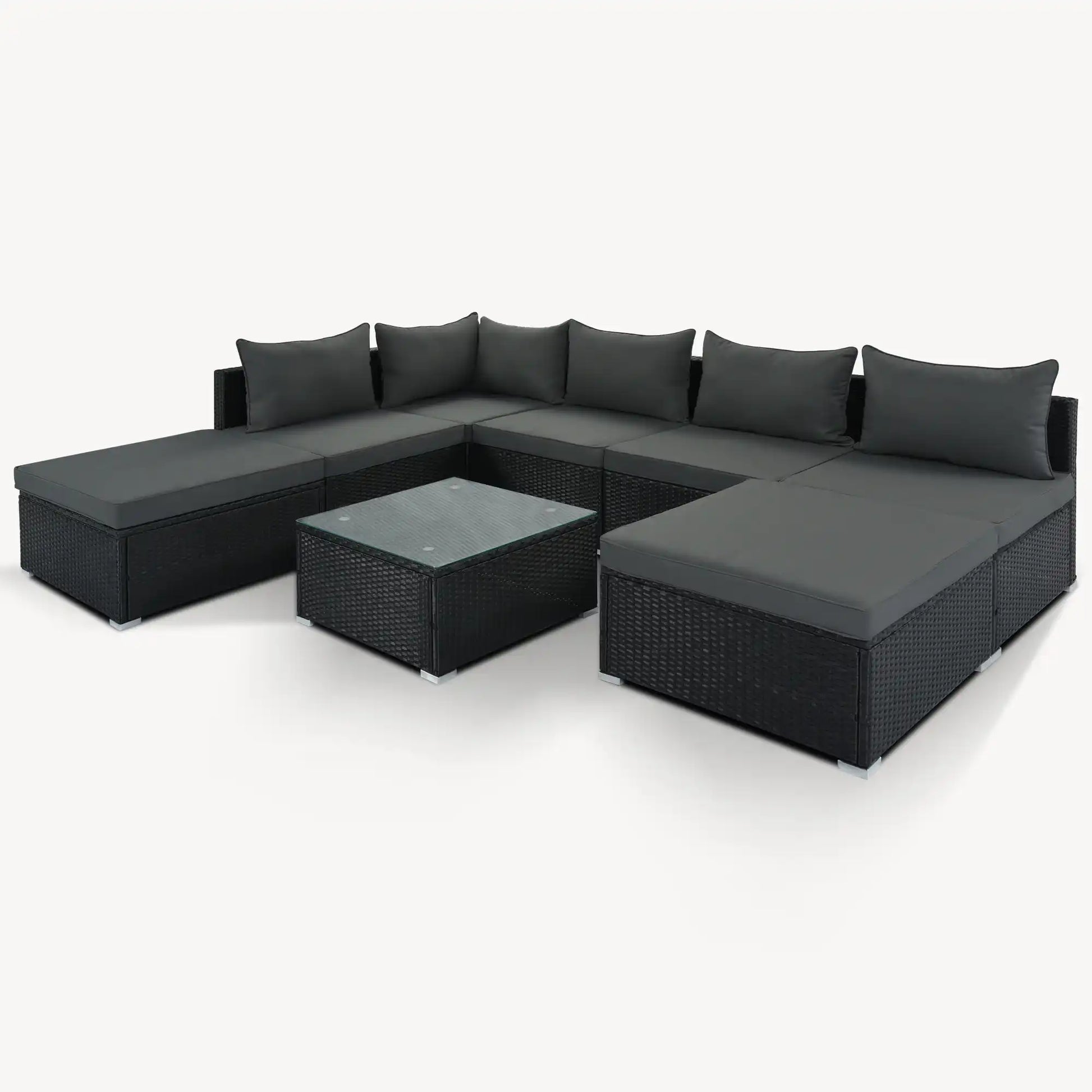 8 Piece Wicker Patio Sofa Set, Gray Cushions - Best Buy Furniture