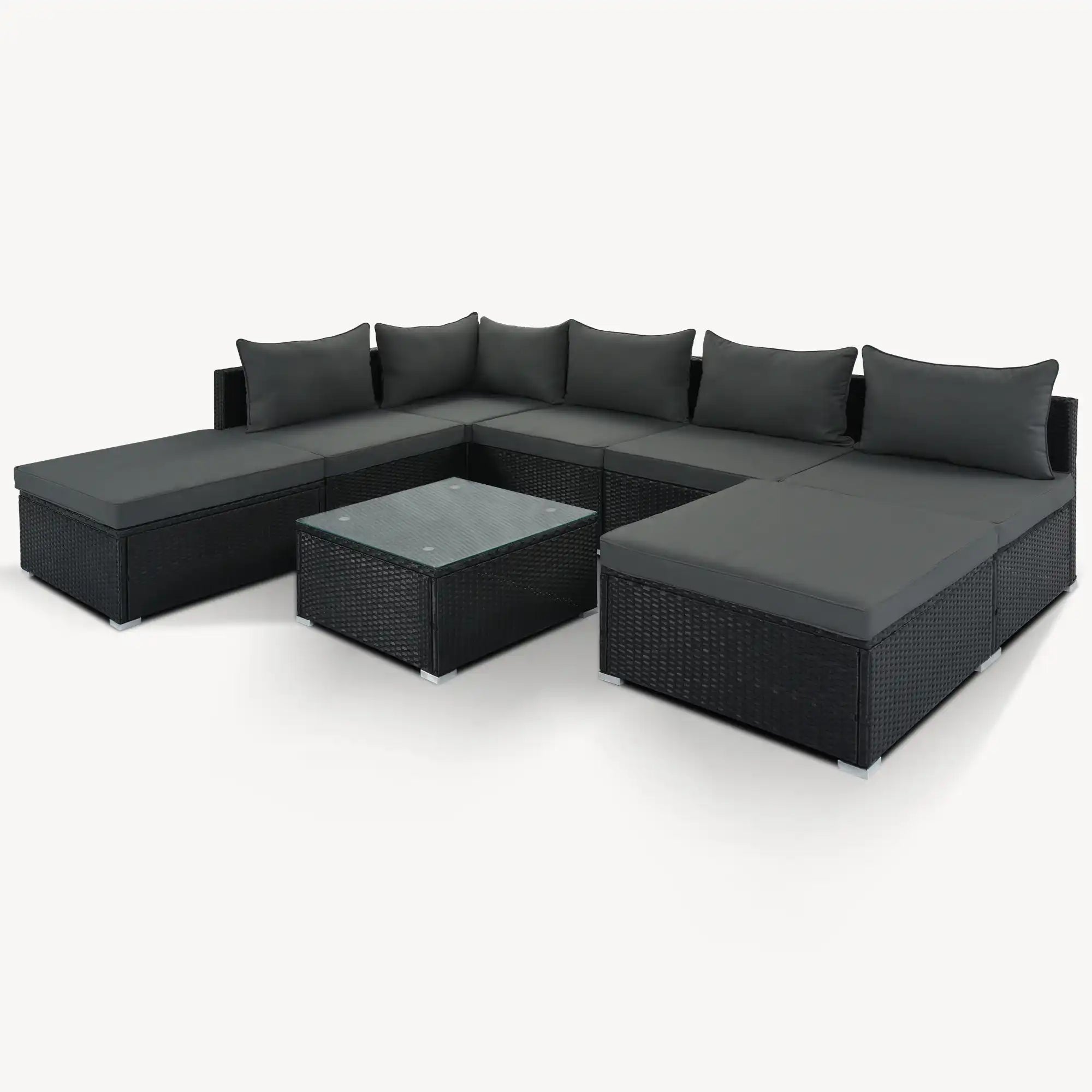 8 Piece Wicker Patio Sofa Set, Gray Cushions - Best Buy Furniture