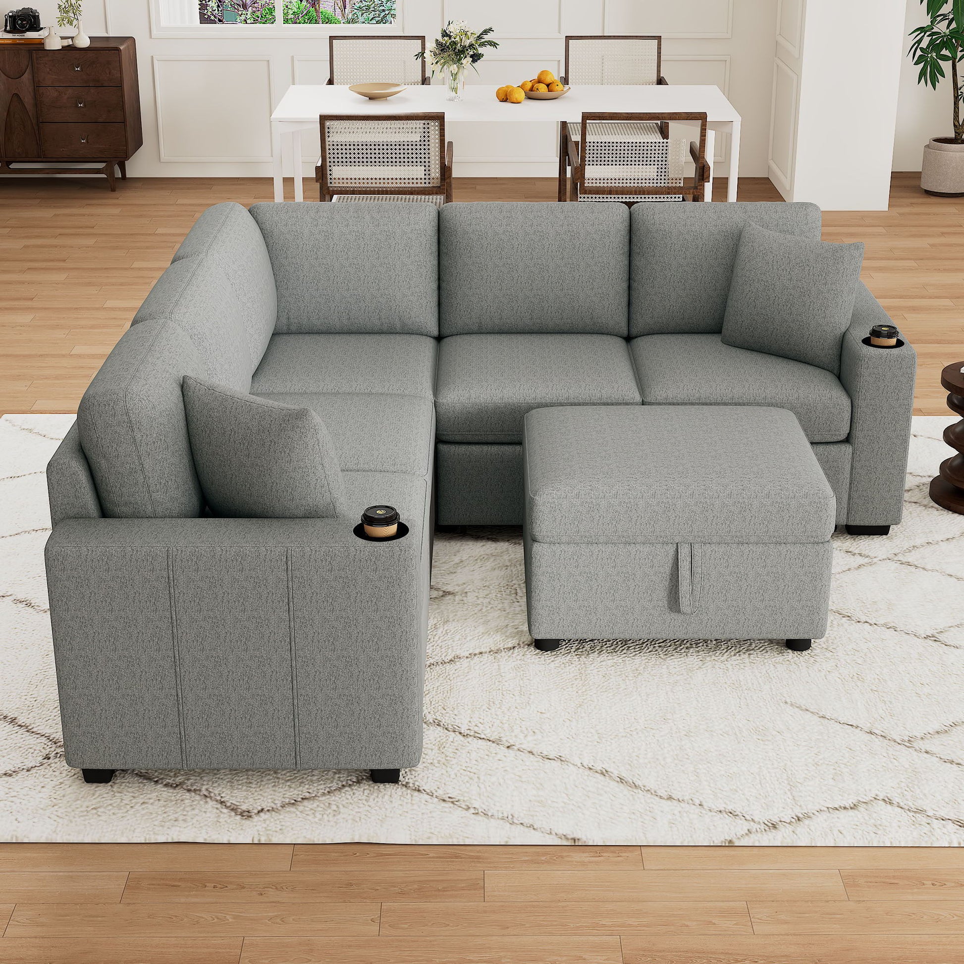 Sectional Sofa Convertible Pull-Out Sofa Bed With A Movable Storage Ottoman For Living Room - Best Buy Furniture