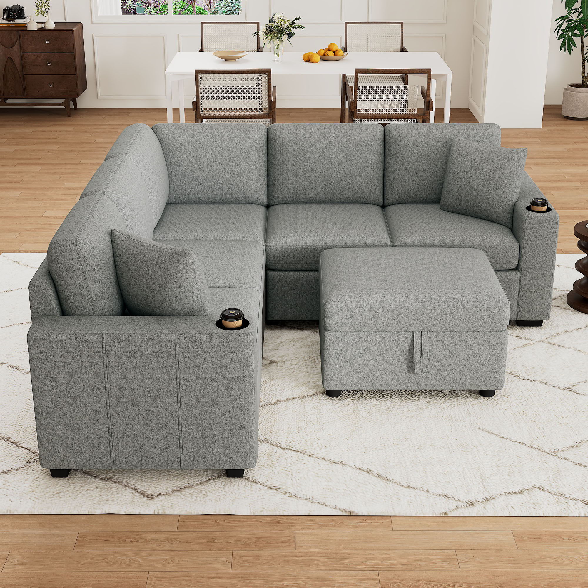 Sectional Sofa Convertible Pull-Out Sofa Bed With A Movable Storage Ottoman For Living Room - Best Buy Furniture